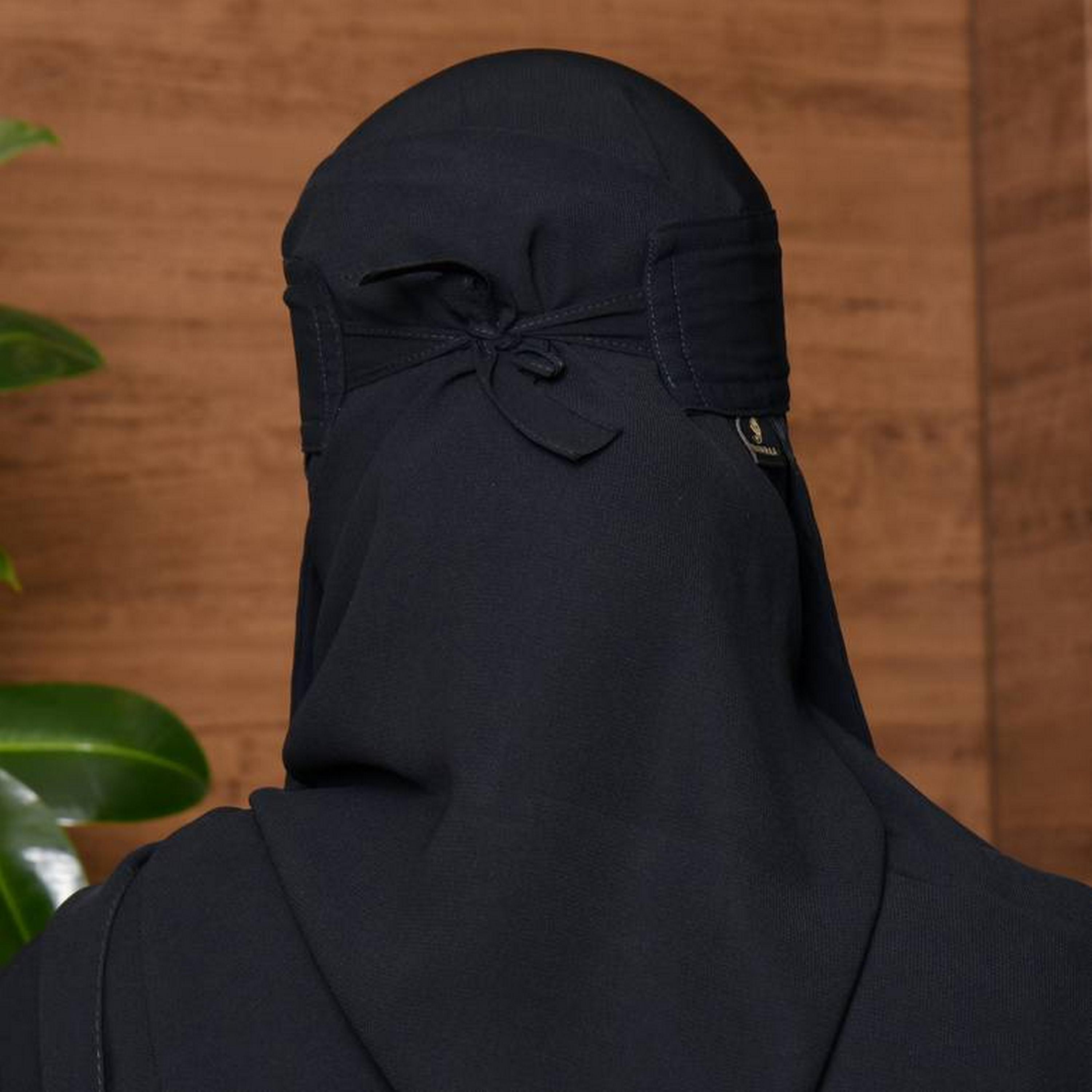 Beyond Abaya Black Slanted Elastic and A Blue Tie Silk Women's Niqab-women-arabicclothing-headscarf-niqab-image-3
