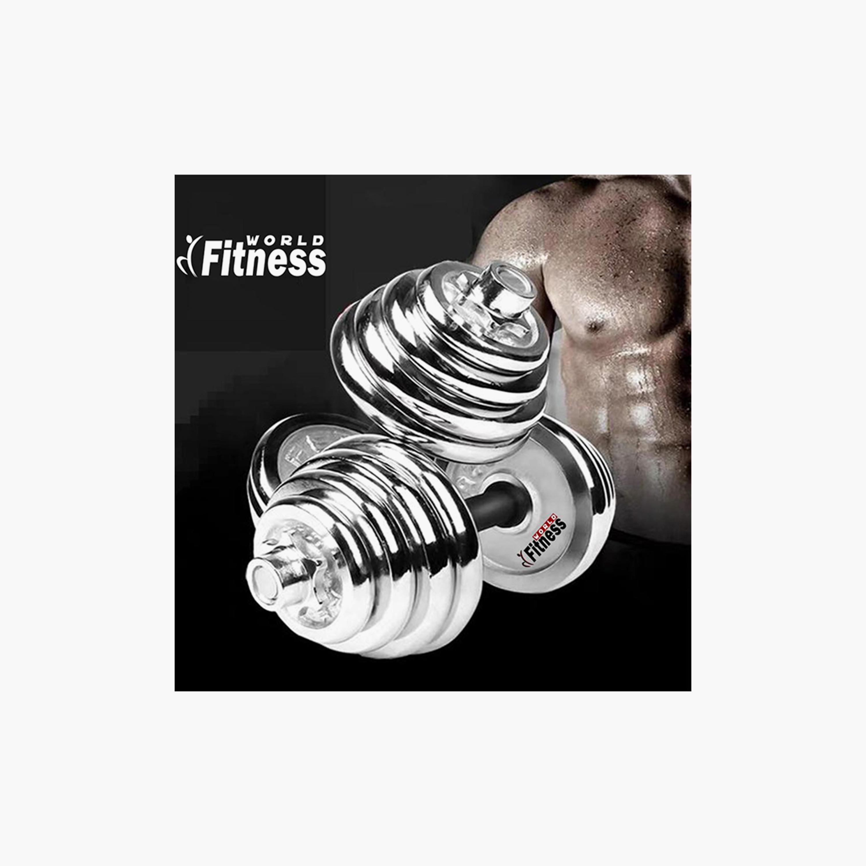 Integrated Dumbbell Kit, 20 Kg - Black and Silver-sports-gear-gym-image-2