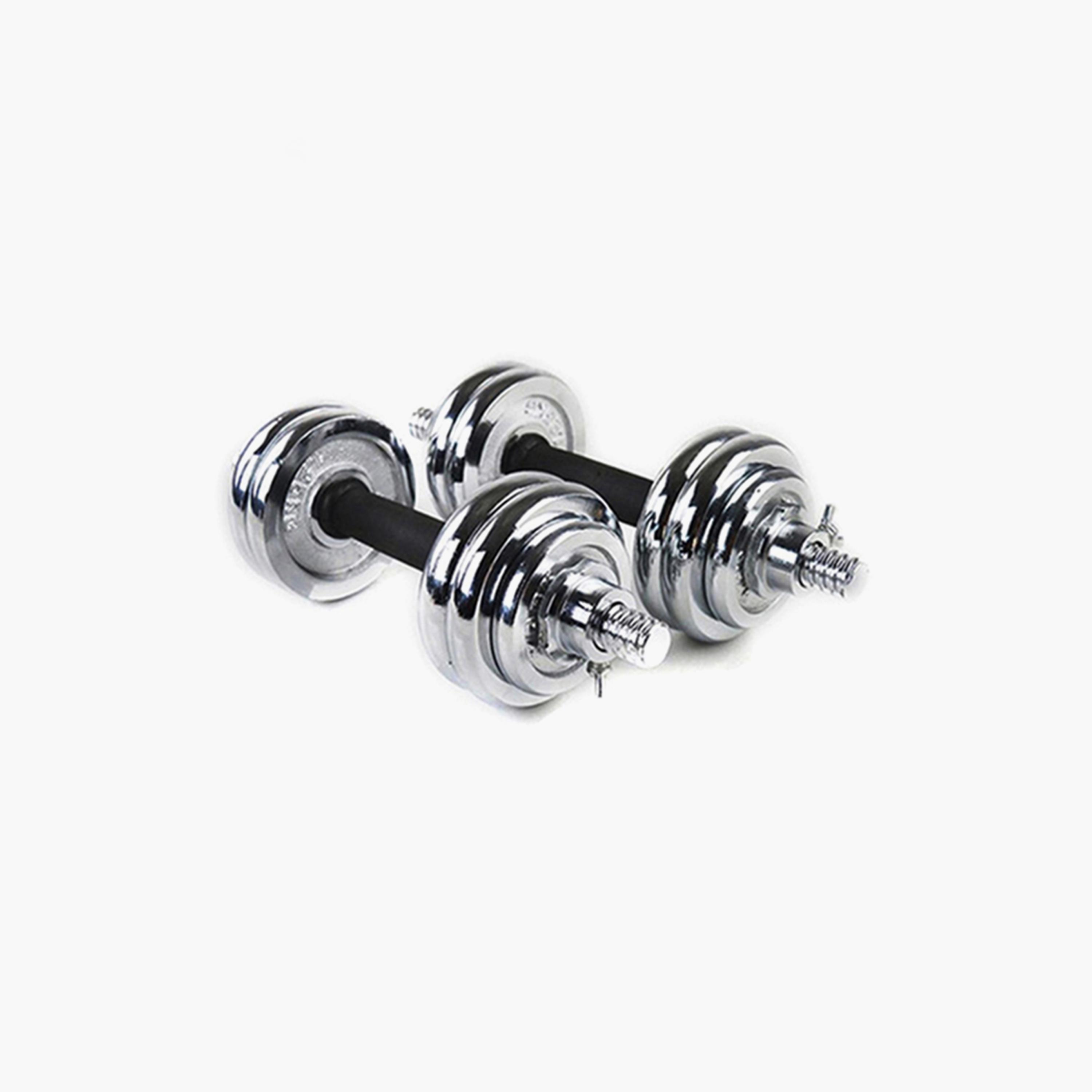 Integrated Dumbbell Kit, 20 Kg - Black and Silver-sports-gear-gym-image-2