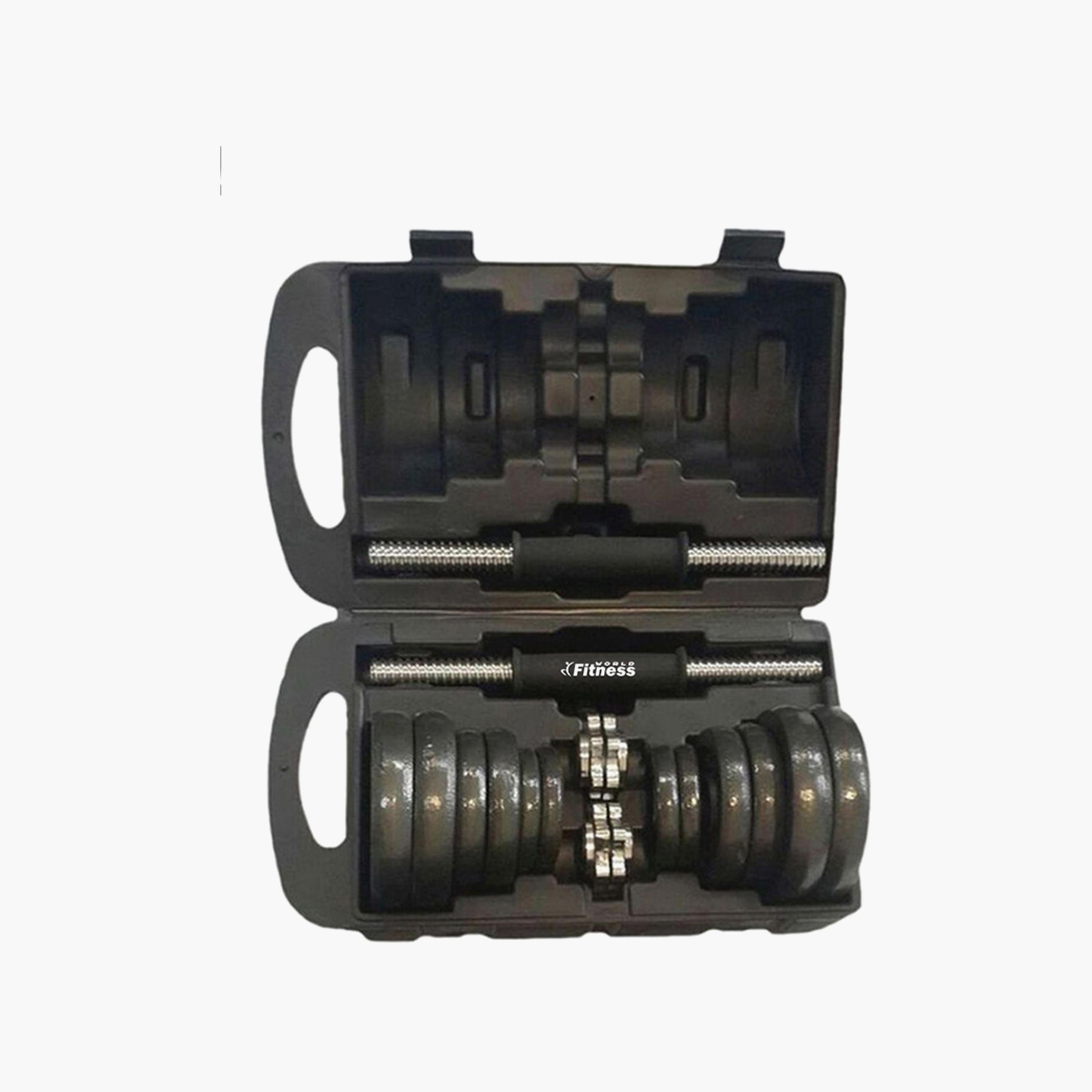Integrated Weight Dumbbell Set, 20 Kg - Black and Silver-sports-gear-gym-image-1