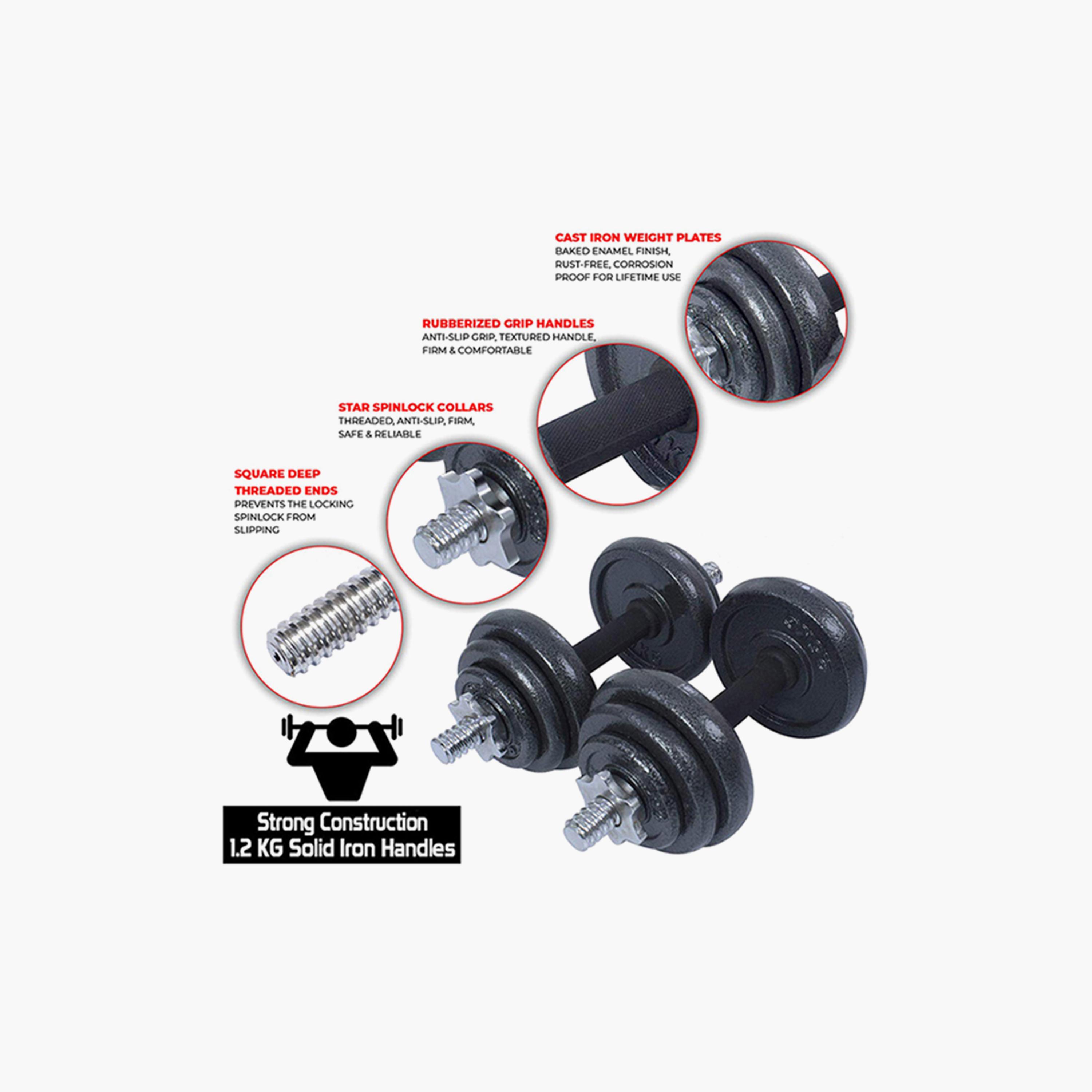 Integrated Weight Dumbbell Set, 20 Kg - Black and Silver-sports-gear-gym-image-3
