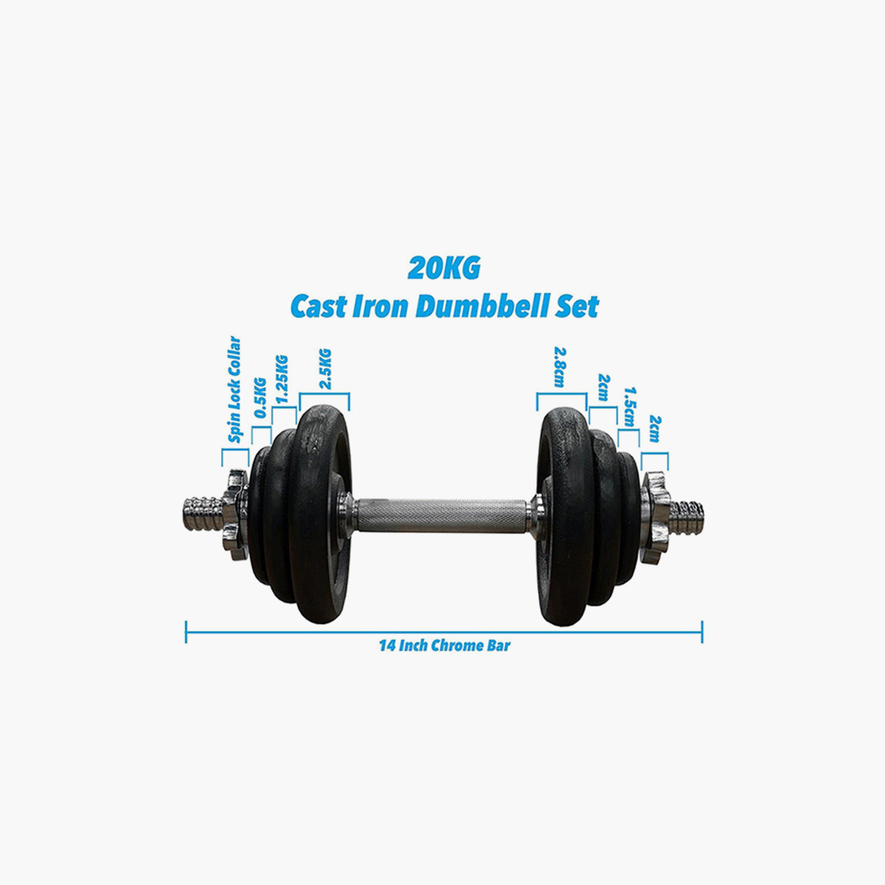 Integrated Weight Dumbbell Set, 20 Kg - Black and Silver-sports-gear-gym-image-4