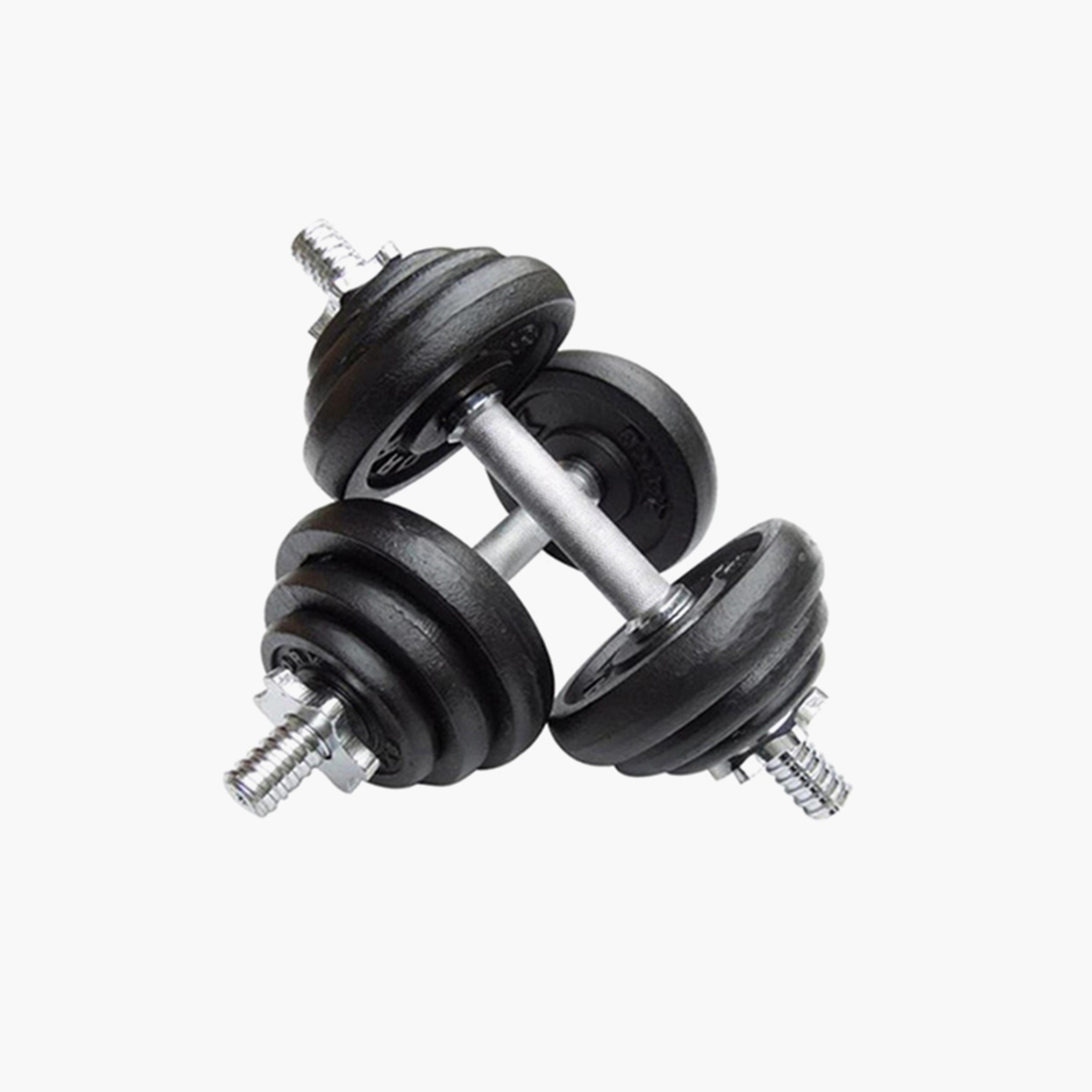 Integrated Weight Dumbbell Set, 15 Kg - Black and Silver -sports-gear-gym-image-2