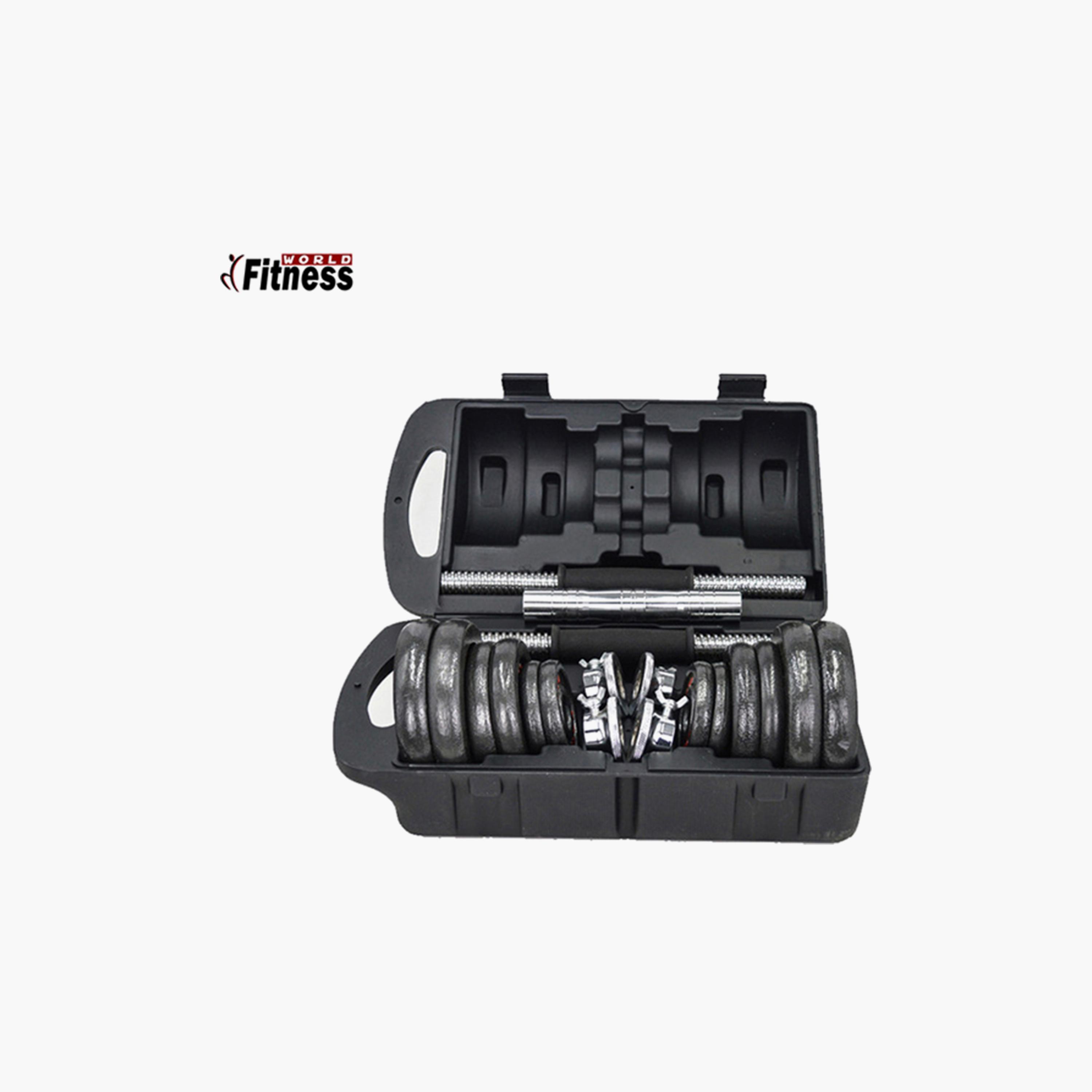Integrated Weight Dumbbell Set, 15 Kg - Black and Silver -sports-gear-gym-image-3