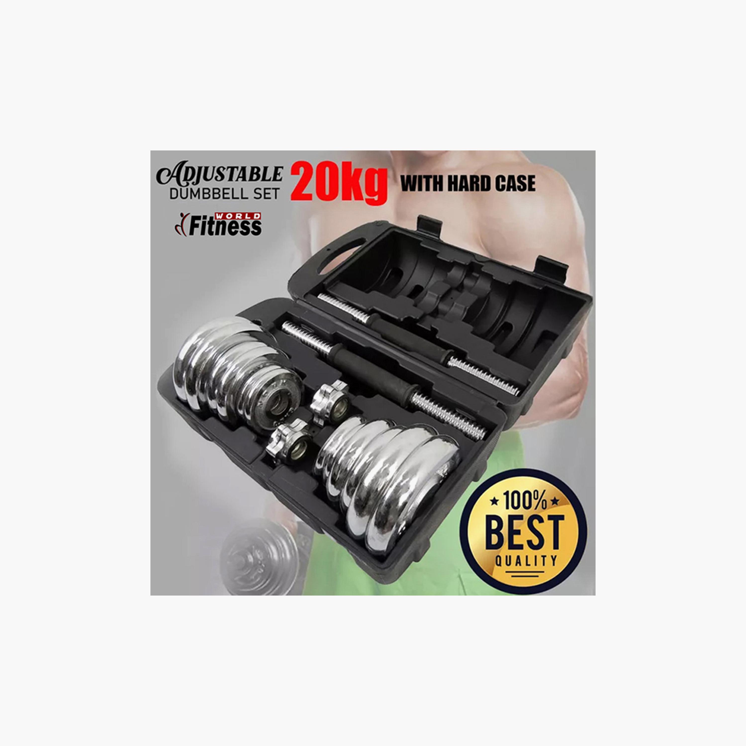 Pair of Fitness Workout Dumbbells Set, 20 Kg - Silver-sports-gear-gym-image-4