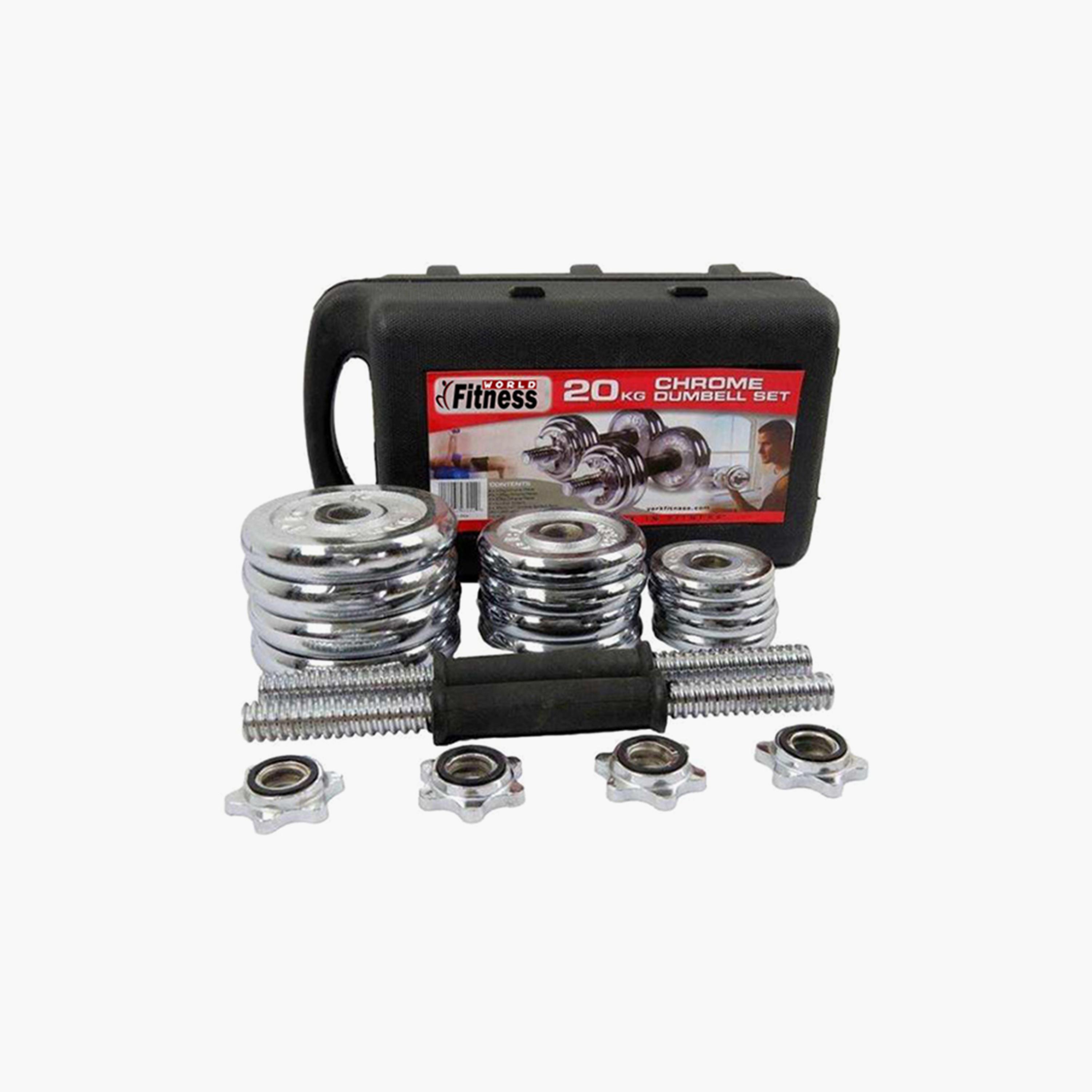 Chrome Dumbbell Set, 20 Kg - Silver and Black-sports-gear-gym-image-2