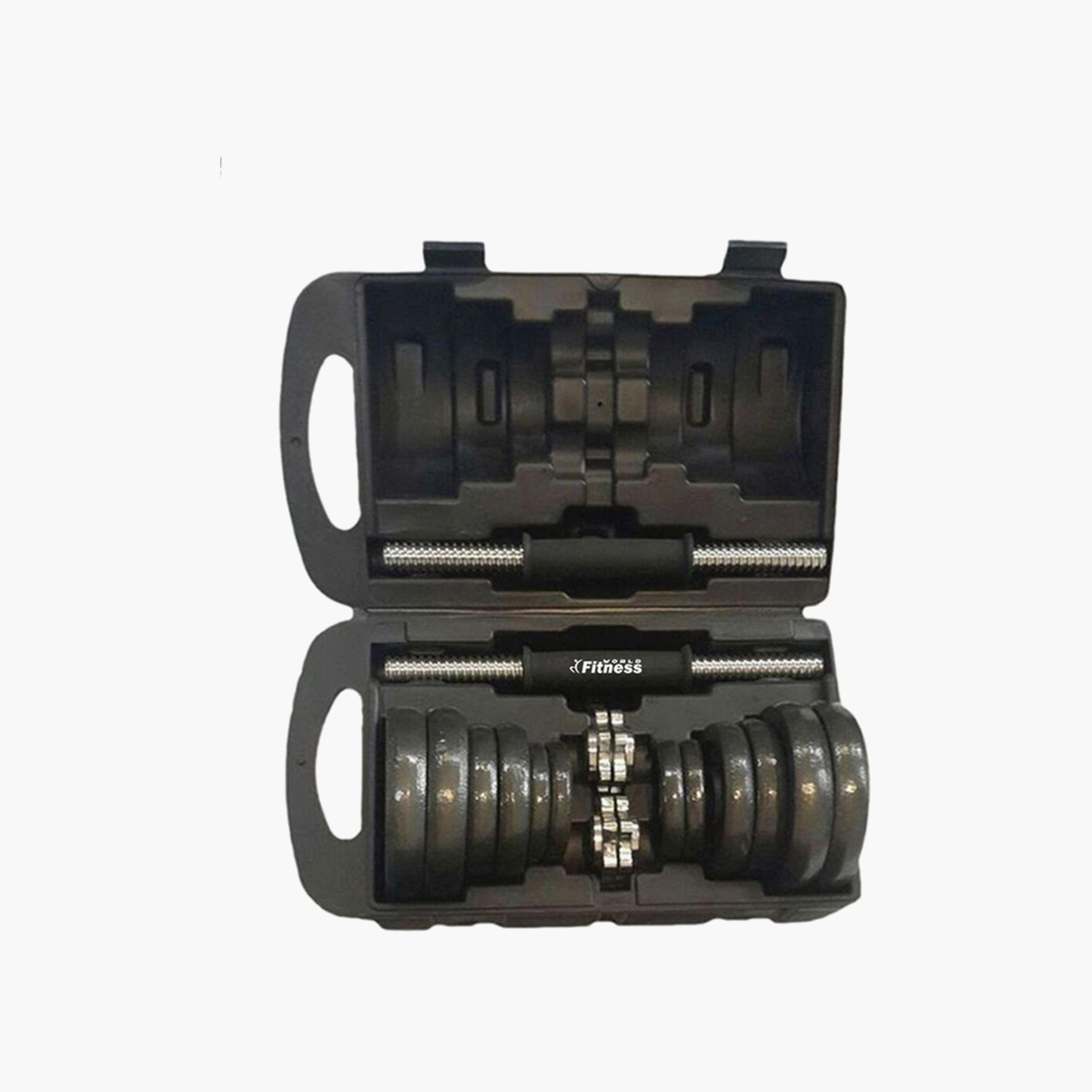 Integrated Dumbbell Kit, 20 Kg - Black and Silver-sports-gear-gym-image-1