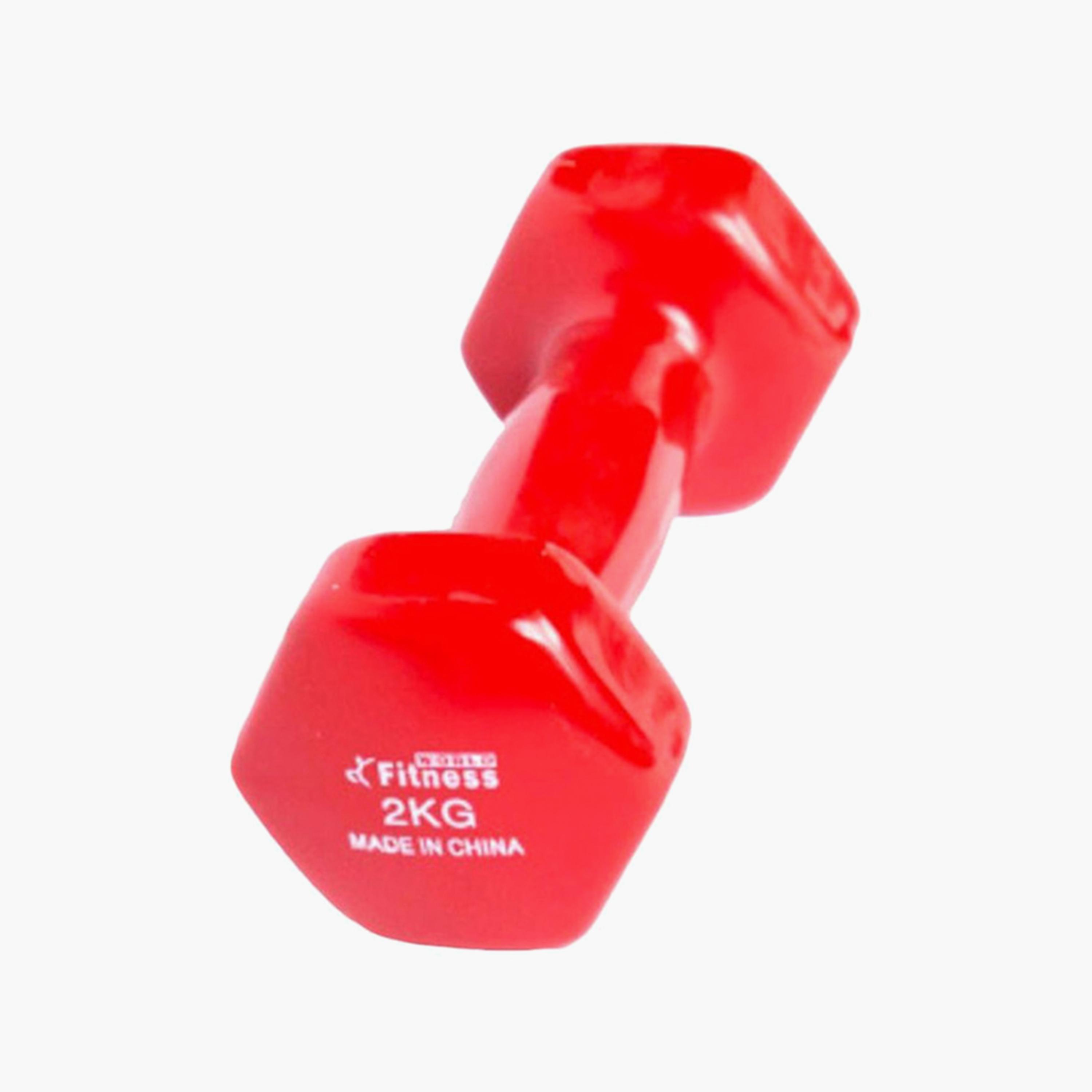 Vinyl Coated Fixed Weight Dumbbell, 2 Kg - Red-sports-gear-gym-image-1