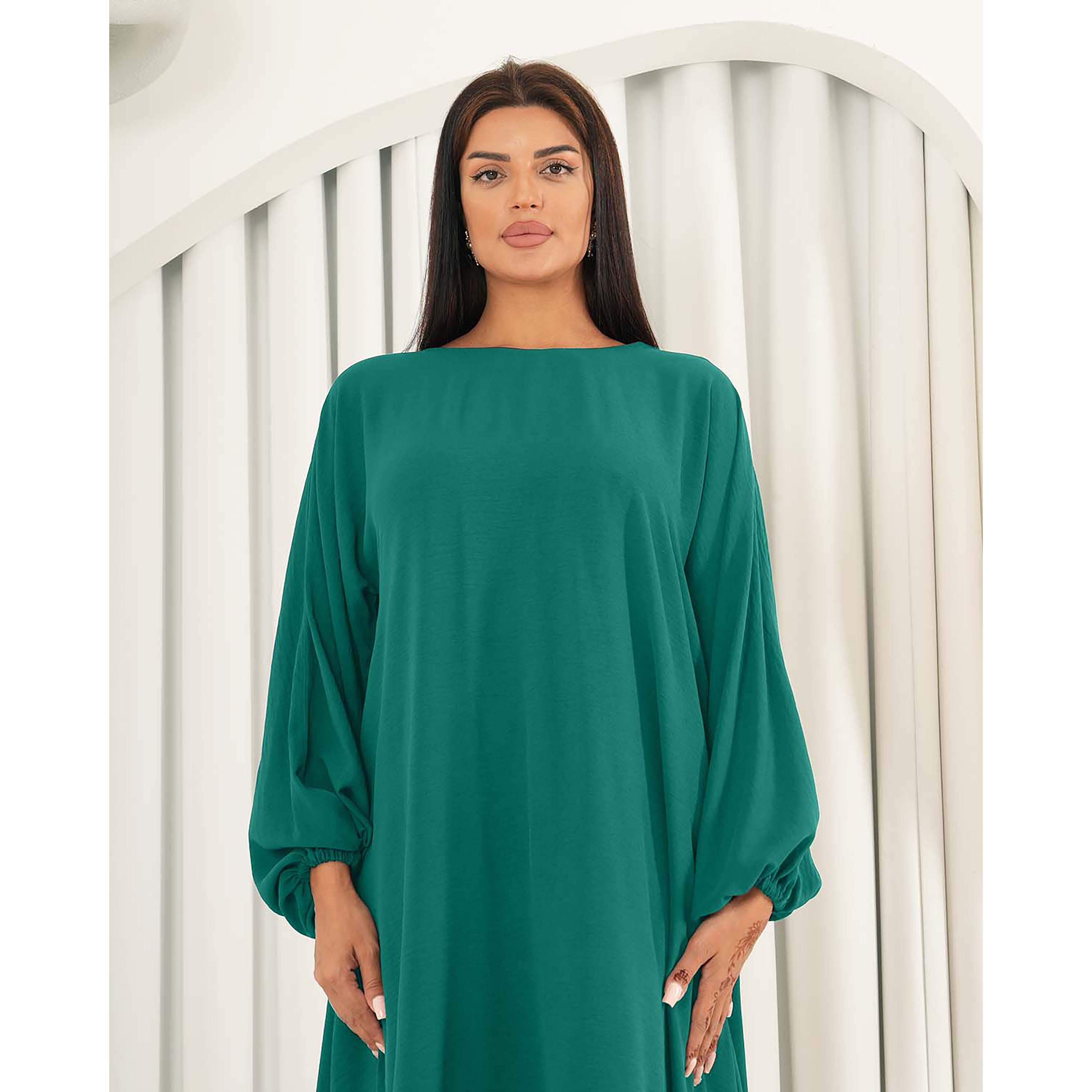 Nukhbaa 2-Piece Balloon Sleeves Boat Neck Crepe Nida Women's Co-Ord Sets-women-arabicclothing-abayainner-image-2
