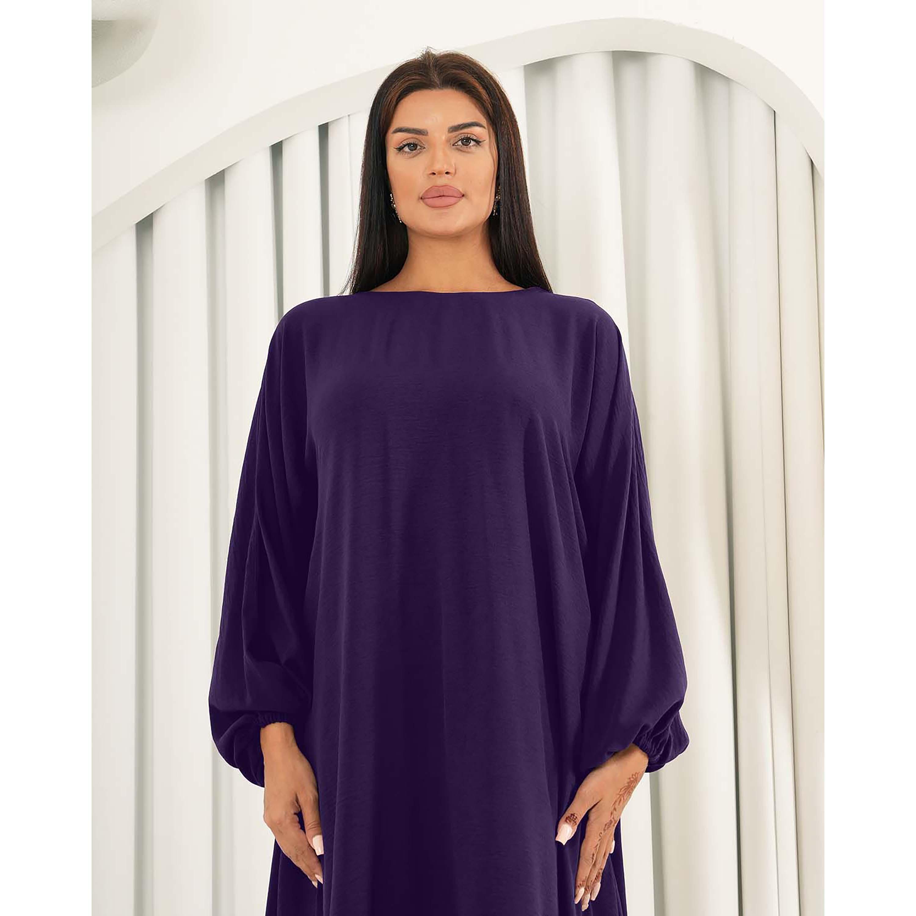 Nukhbaa 2-Piece Balloon Sleeves Boat Neck Crepe Nida Women's Co-Ord Sets-women-arabicclothing-abayainner-image-2