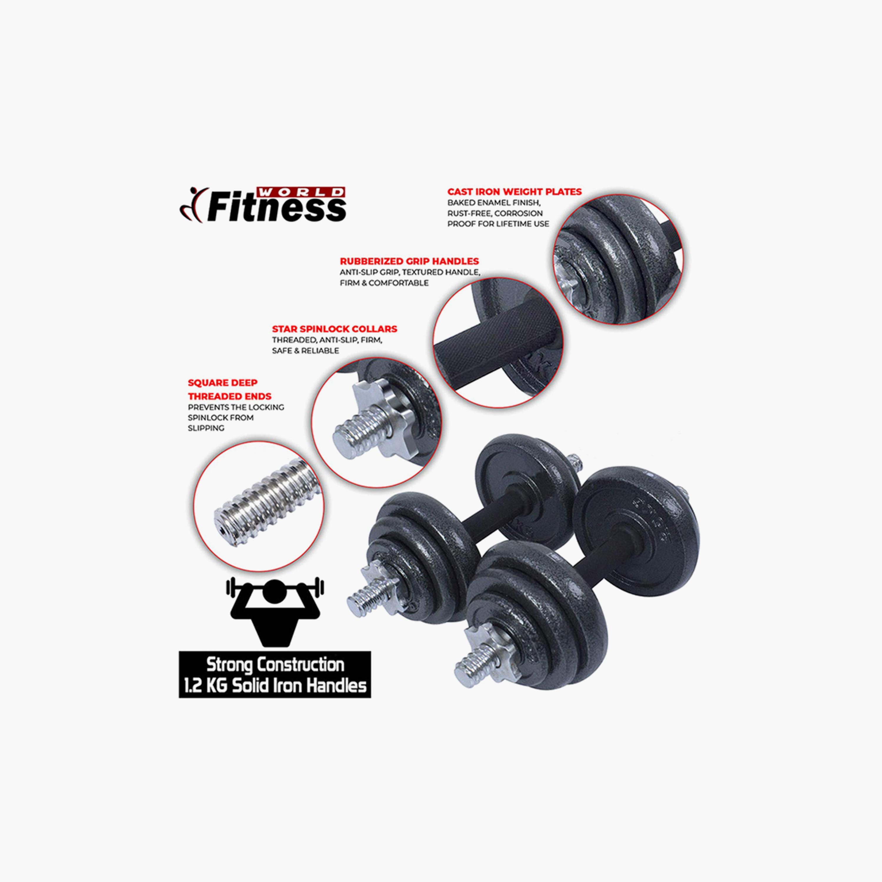 Integrated Dumbbell Kit, 20 Kg - Black and Silver-sports-gear-gym-image-3