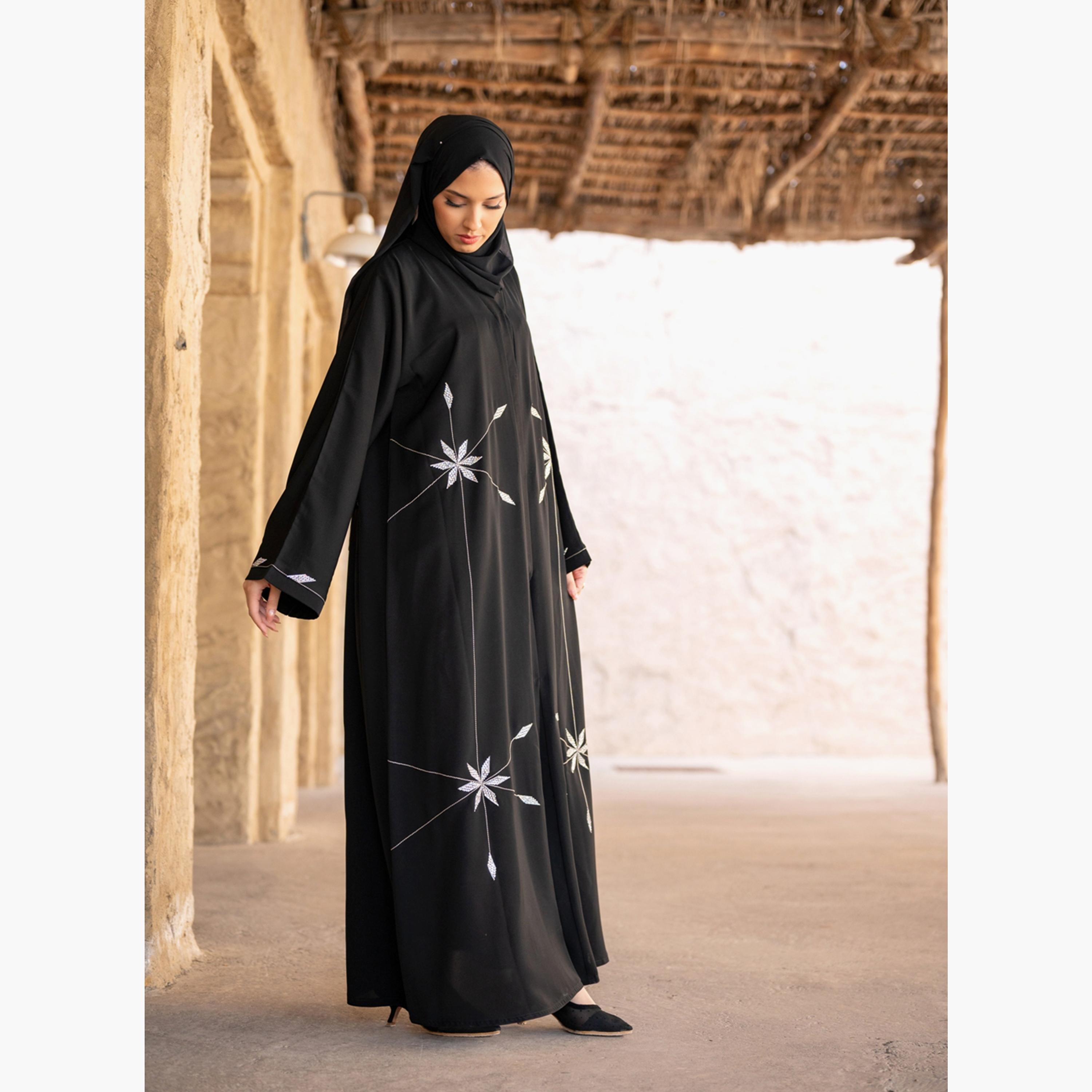 Nukhbaa Beaded Detailed Abaya with Hijab-women-arabicclothing-abayas-image-1