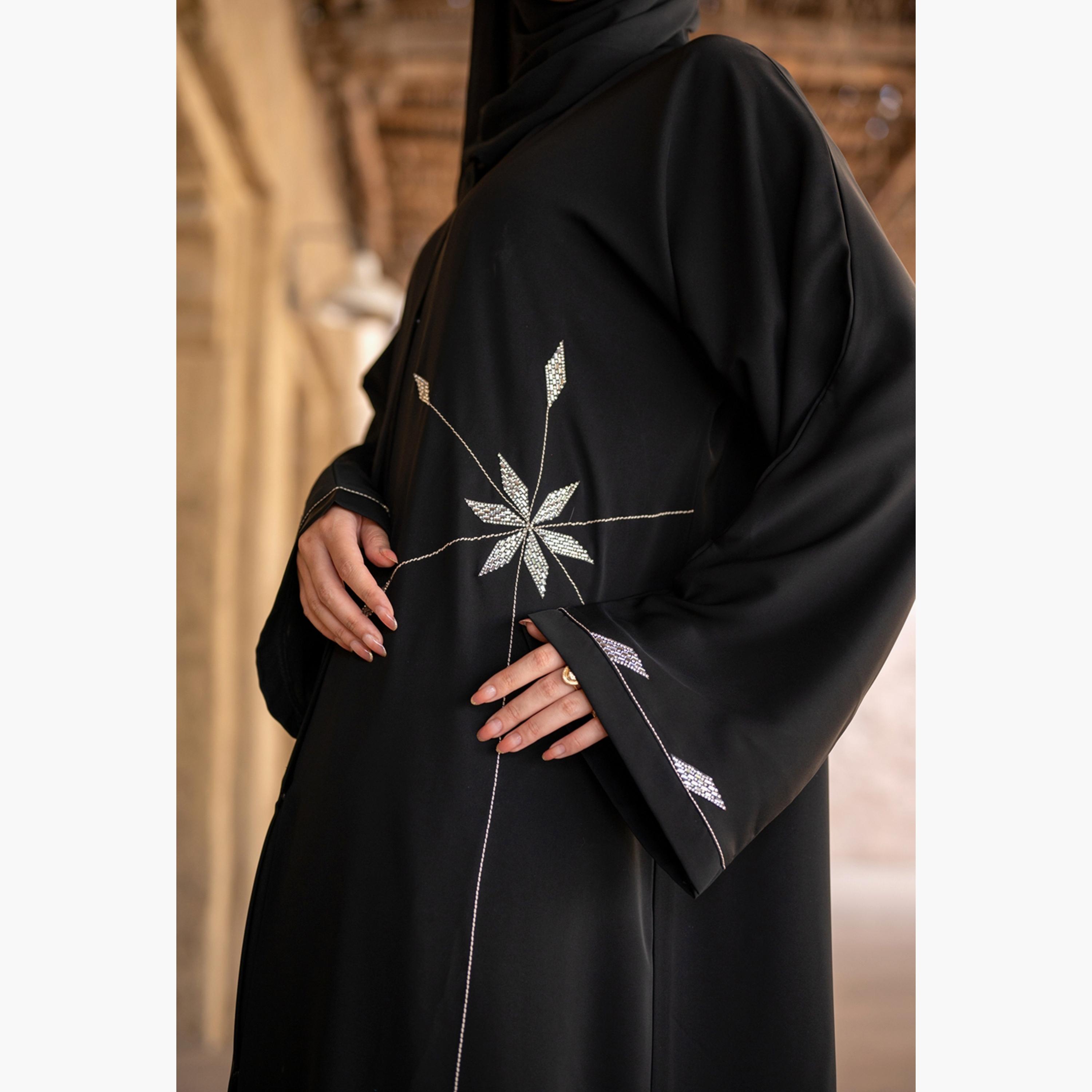 Nukhbaa Beaded Detailed Abaya with Hijab-women-arabicclothing-abayas-image-2