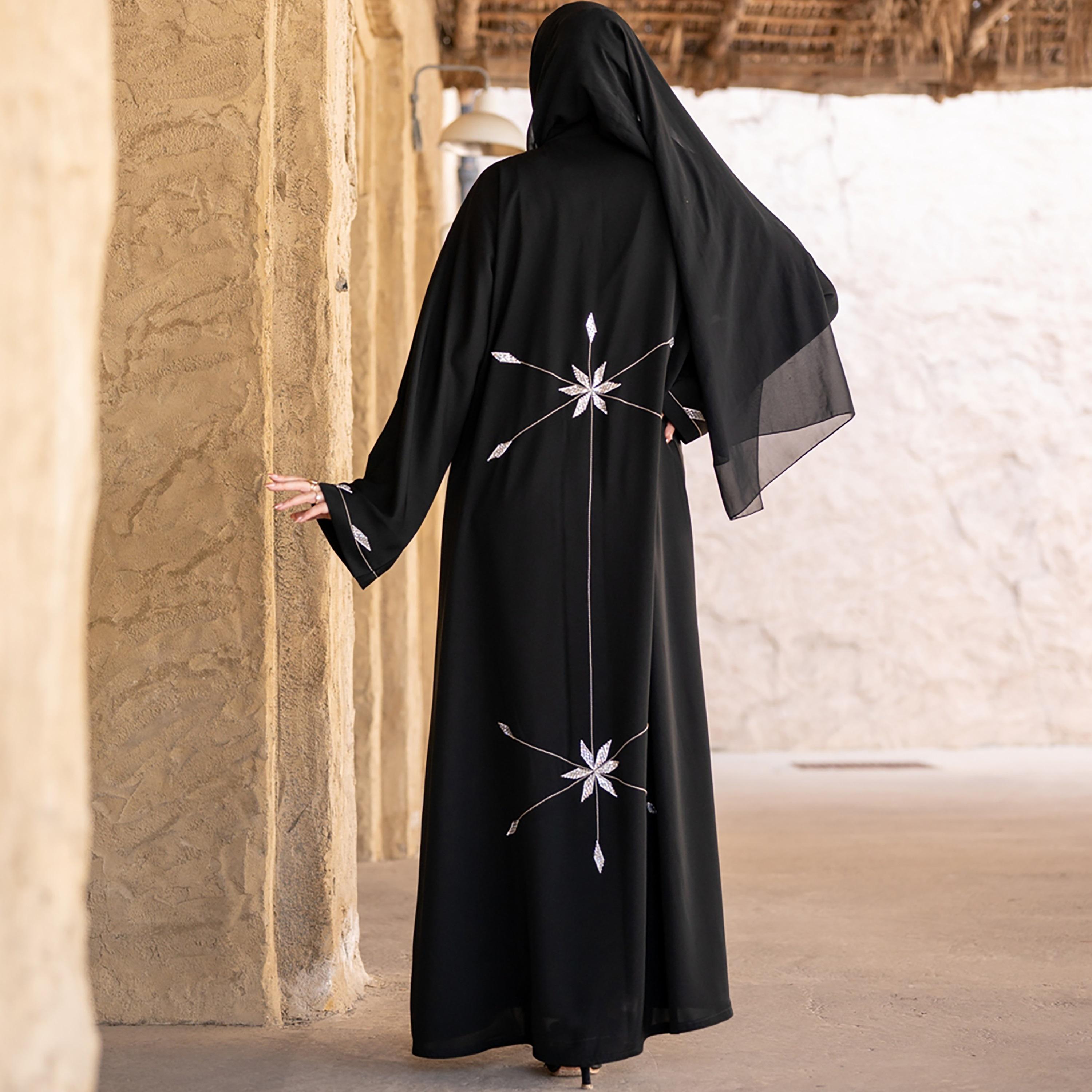 Nukhbaa Beaded Detailed Abaya with Hijab-women-arabicclothing-abayas-image-3