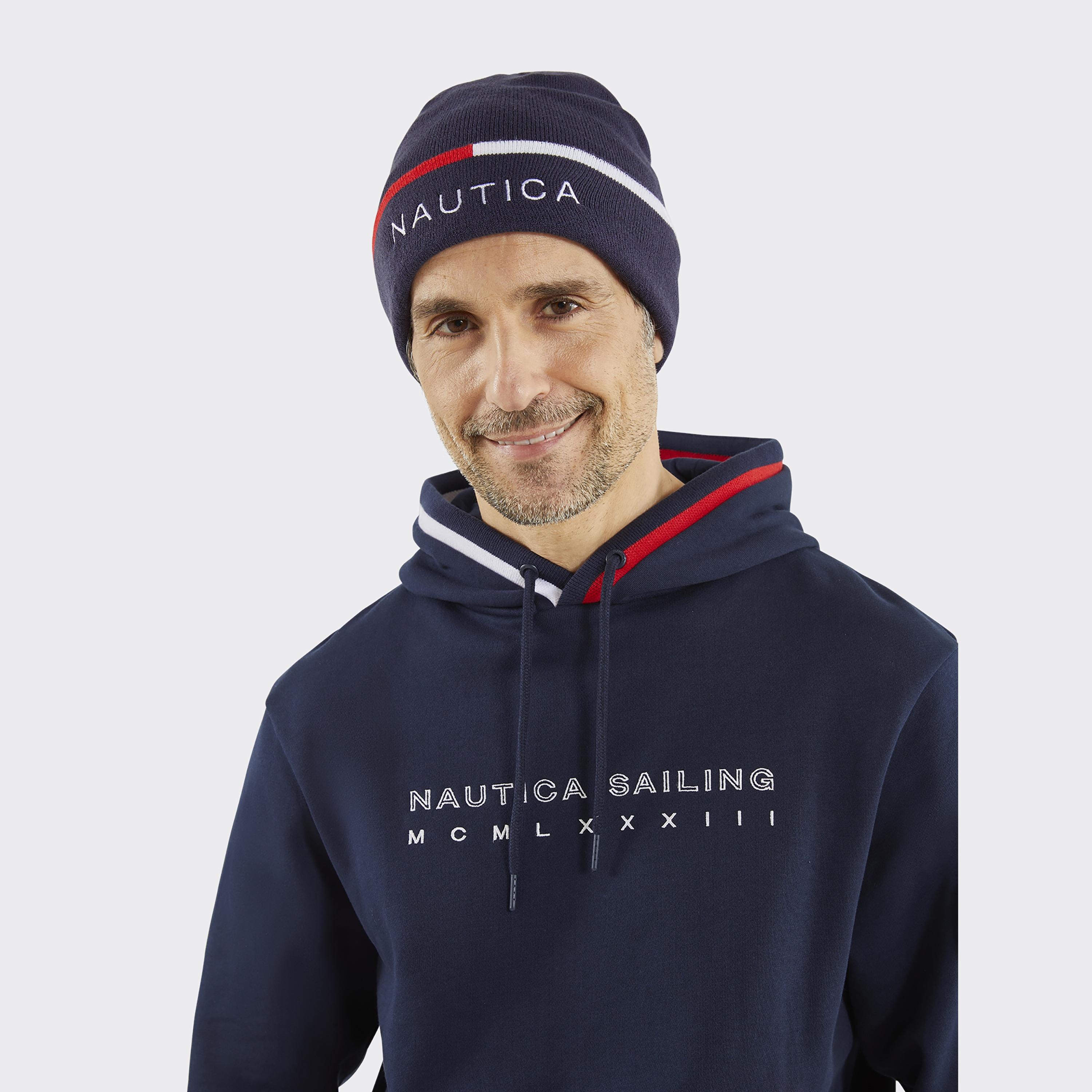 Nautica Blue Embroidered Logo Beanie Cap