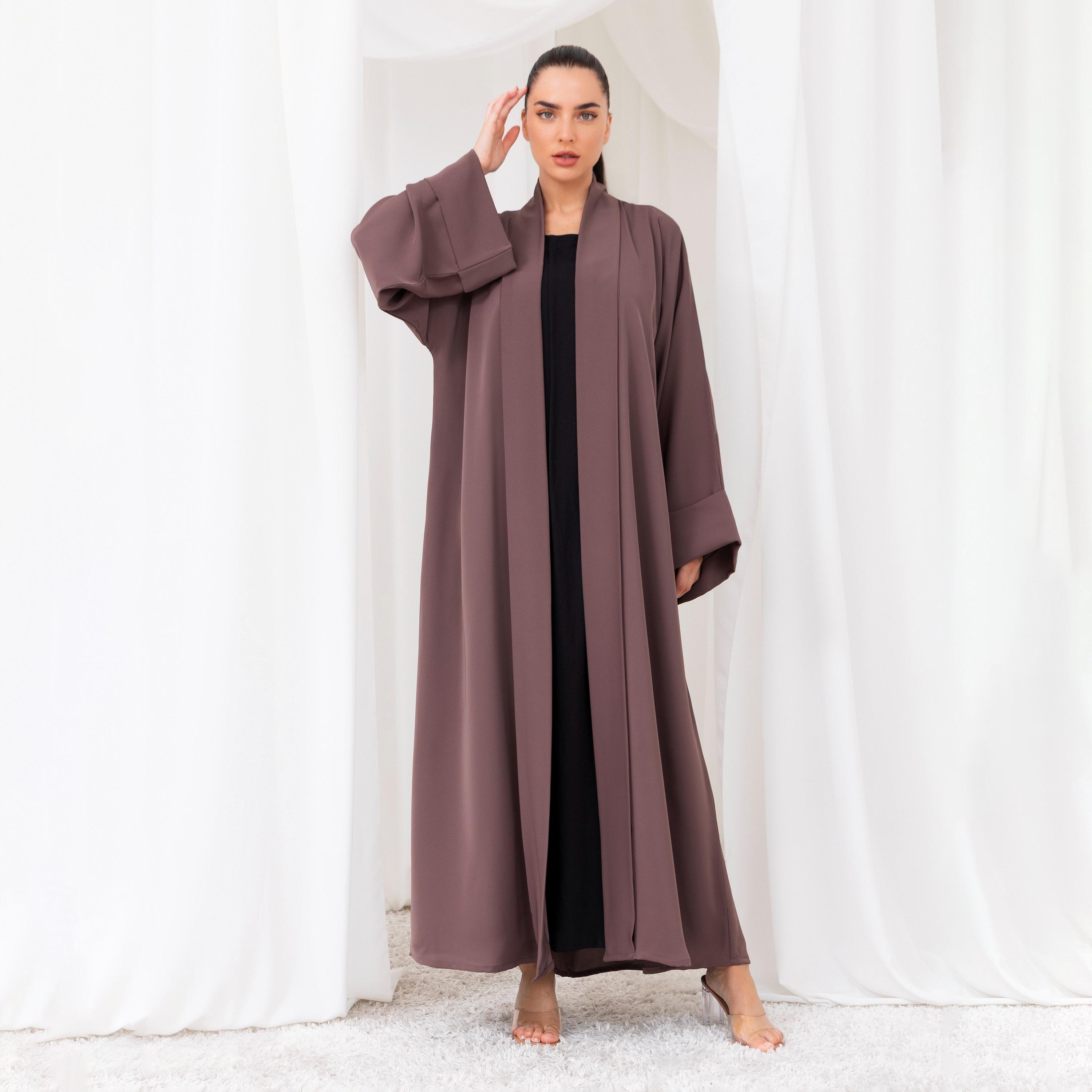 Nikias Muted Brown Kimono Sleeves Nida Women's Abaya-women-arabicclothing-abayas-image-2