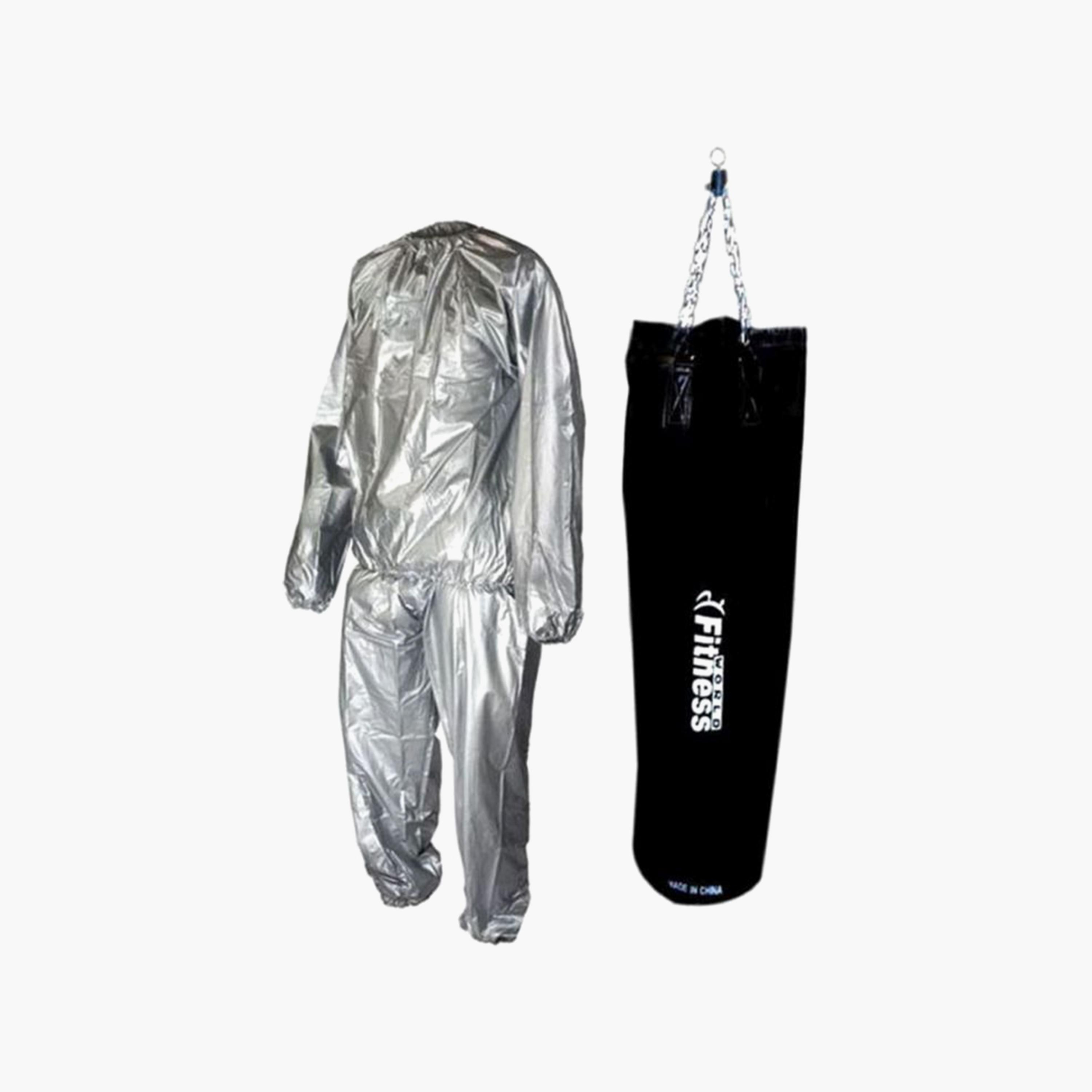 Empty Sand Boxing Bag With Sauna Suit 80 cm - Silver and Black-sports-gear-gym-image-1