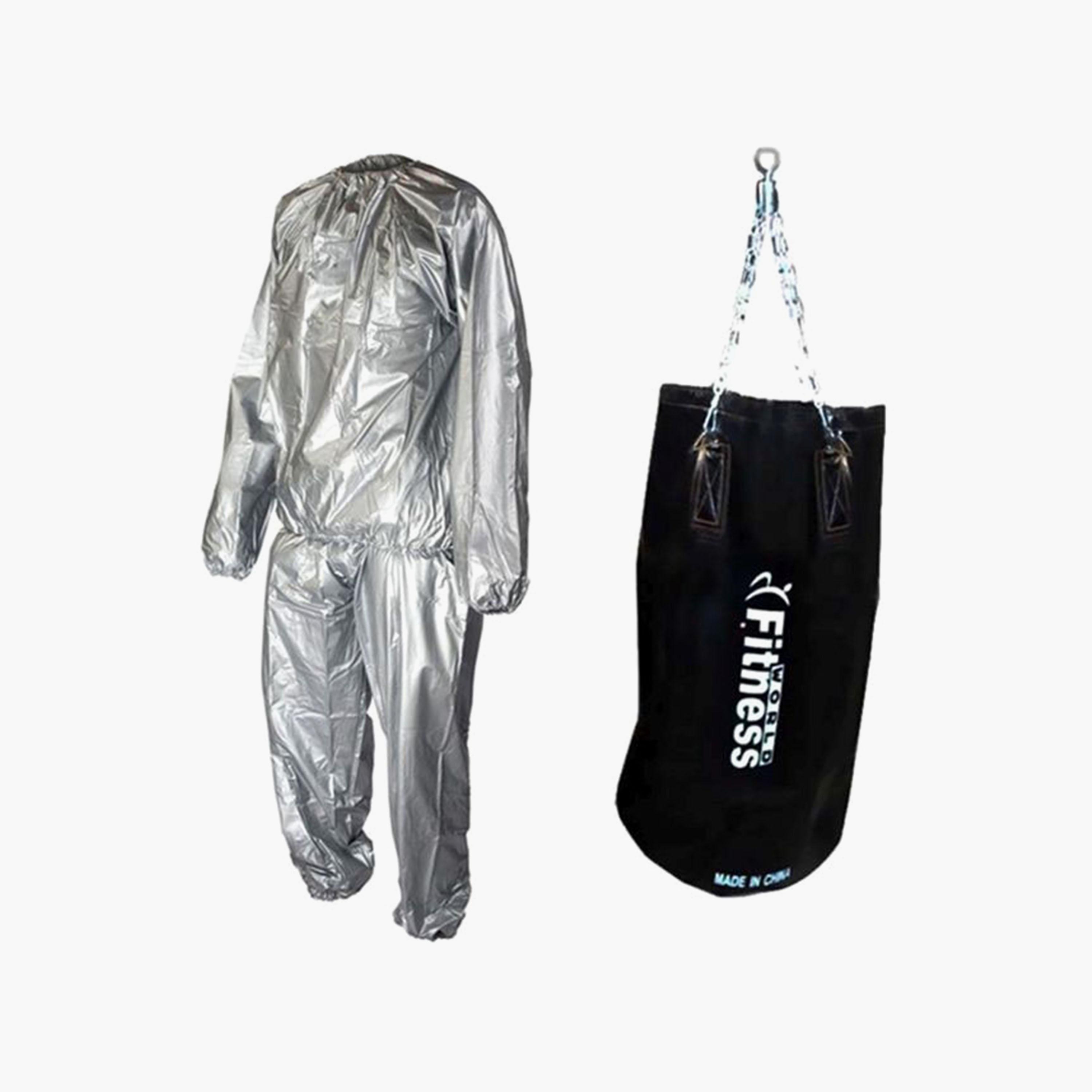 Empty Sand Boxing Bag With Sauna Suit - Silver and Black-sports-gear-gym-image-1