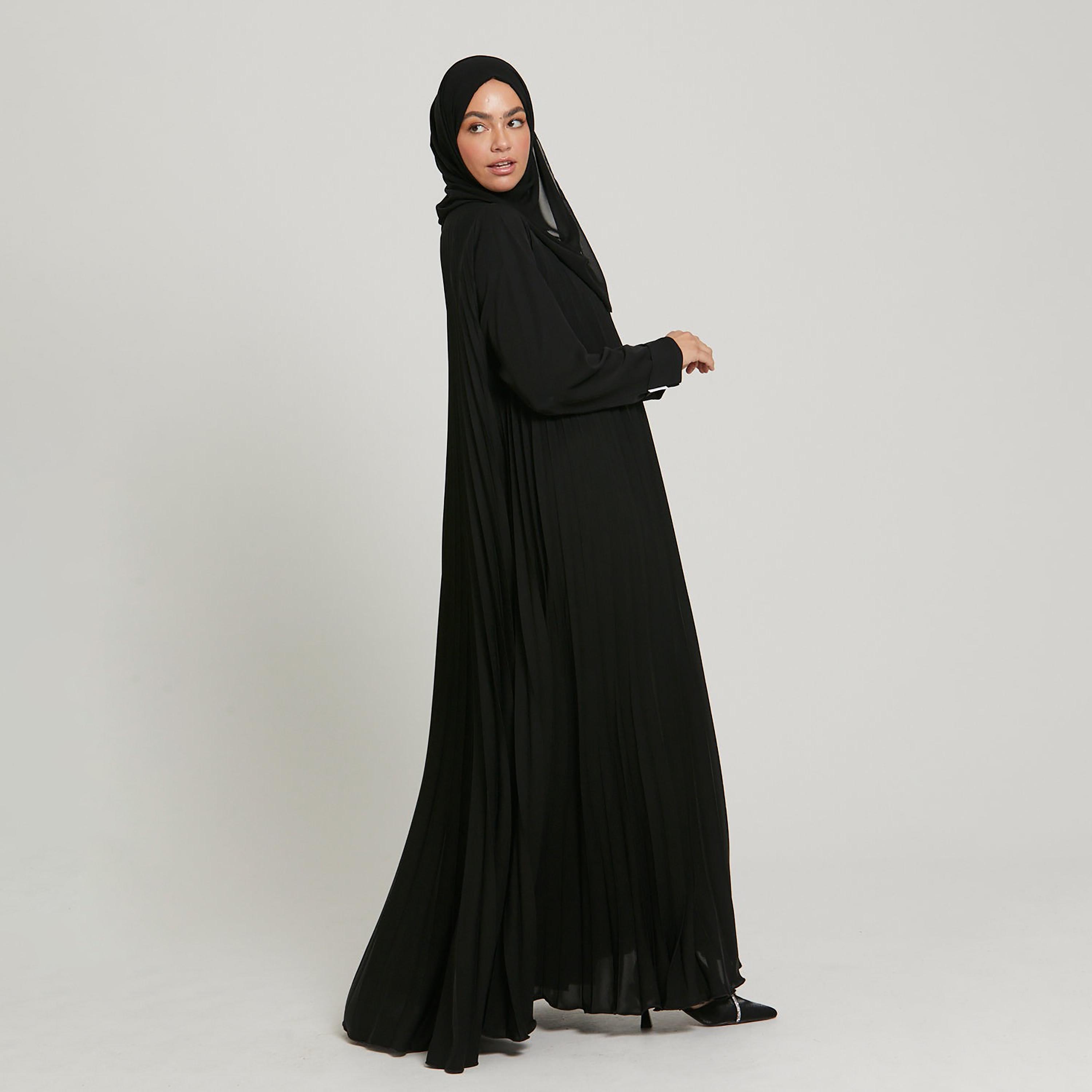 عباية نسائية مطوية بأكمام كفة مع حجاب من نخبه باللون الاسود-women-arabicclothing-abayas-image-4