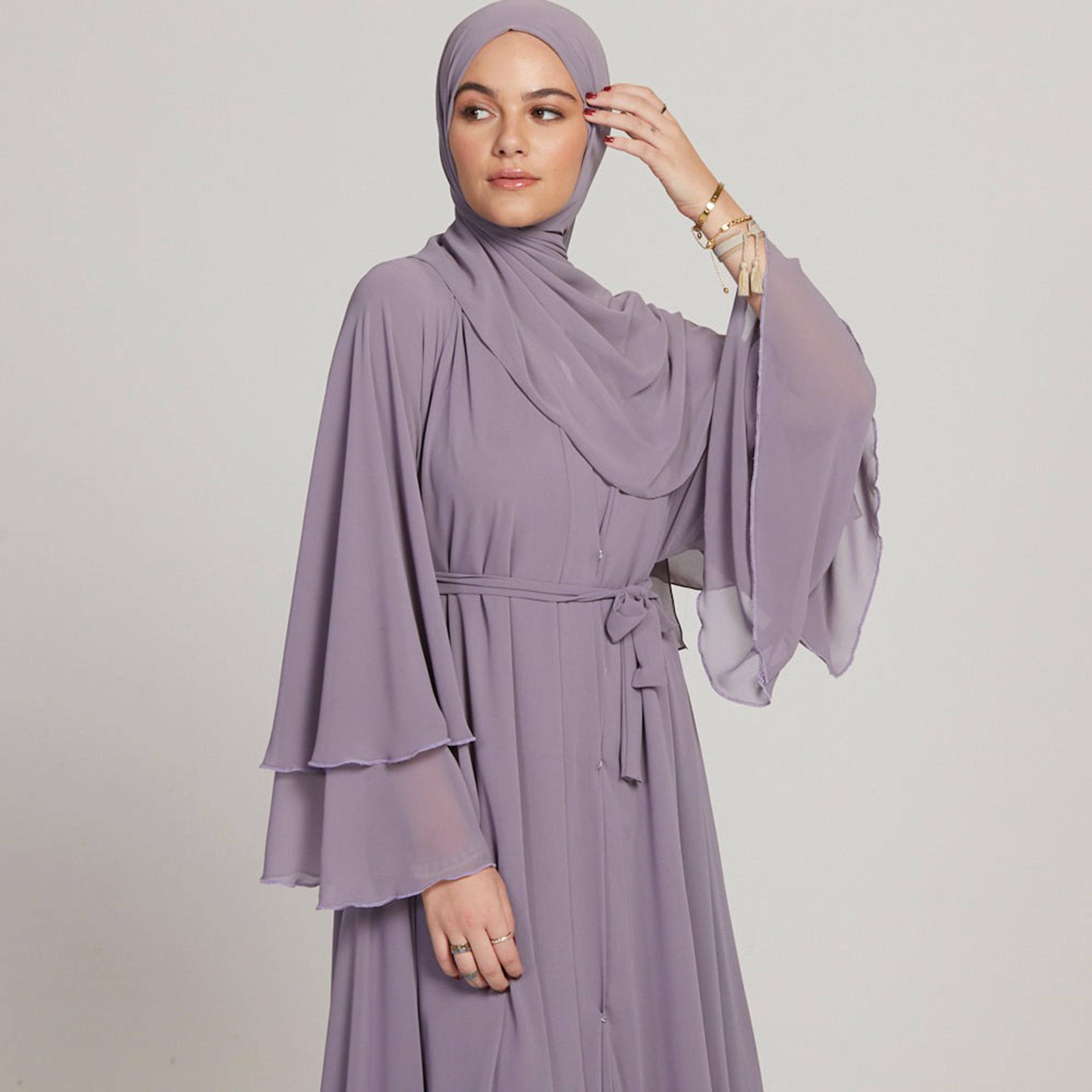 عباية نسائية أرجوانية بأكمام واسعة ذات طبقات مع حجاب من نخبه-women-arabicclothing-abayas-image-2