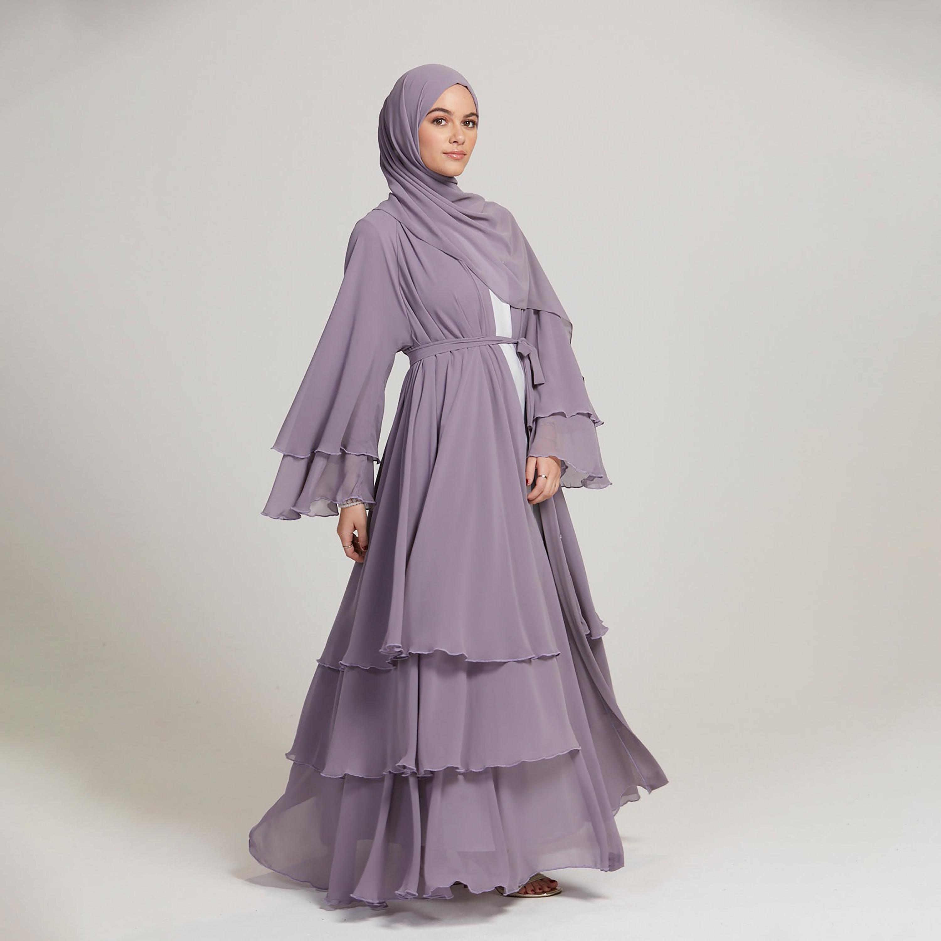 عباية نسائية أرجوانية بأكمام واسعة ذات طبقات مع حجاب من نخبه-women-arabicclothing-abayas-image-3