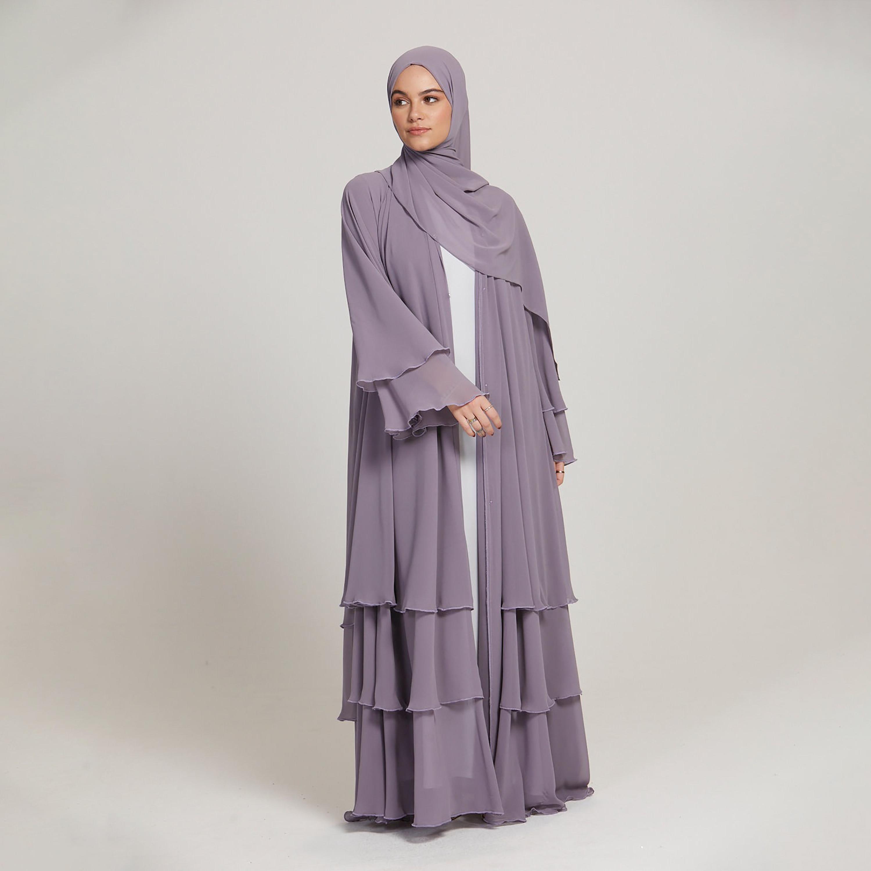 عباية نسائية أرجوانية بأكمام واسعة ذات طبقات مع حجاب من نخبه-women-arabicclothing-abayas-image-4
