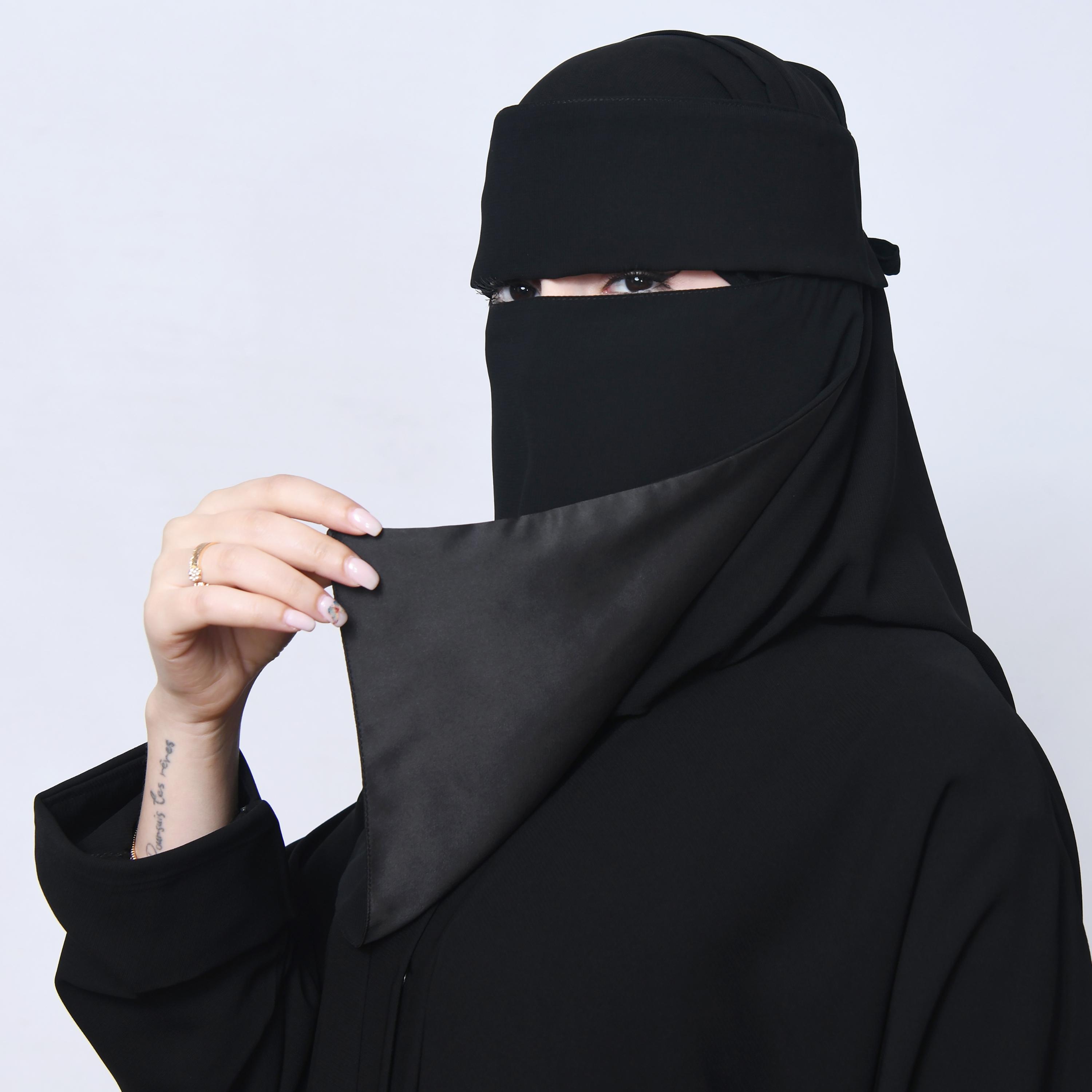 Hawraa Black Silk Women's Niqab-women-arabicclothing-headscarf-niqab-image-1