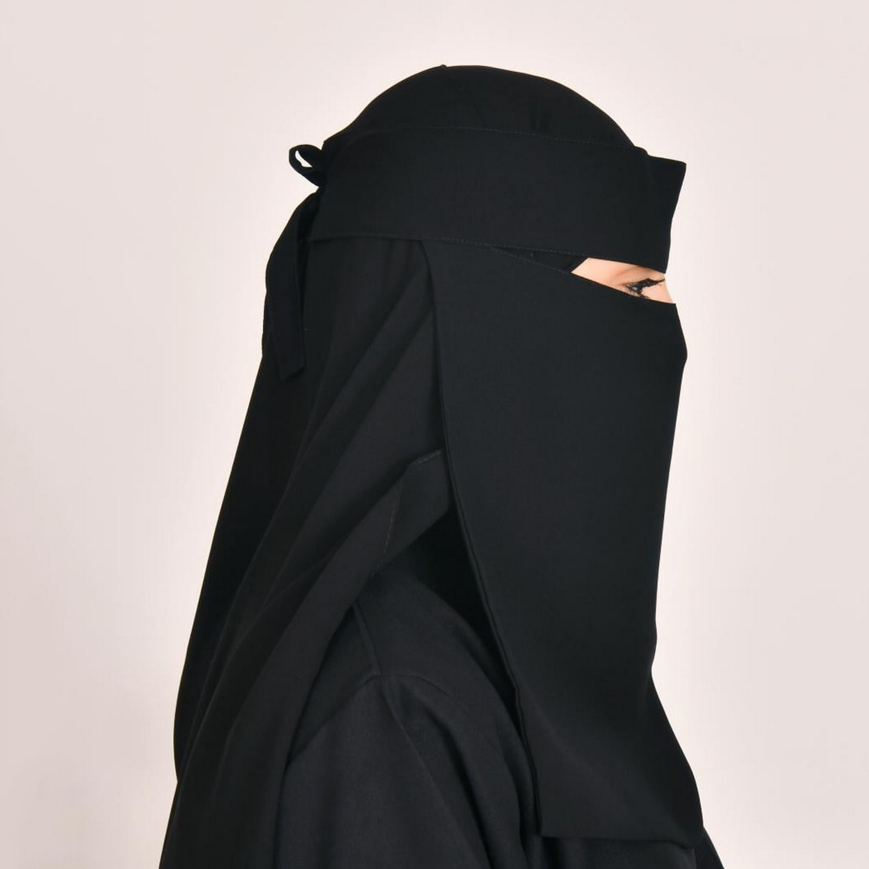 Beyond Abaya Black Long Stitched Tie Closure Silk Women's Niqab-women-arabicclothing-headscarf-niqab-image-2