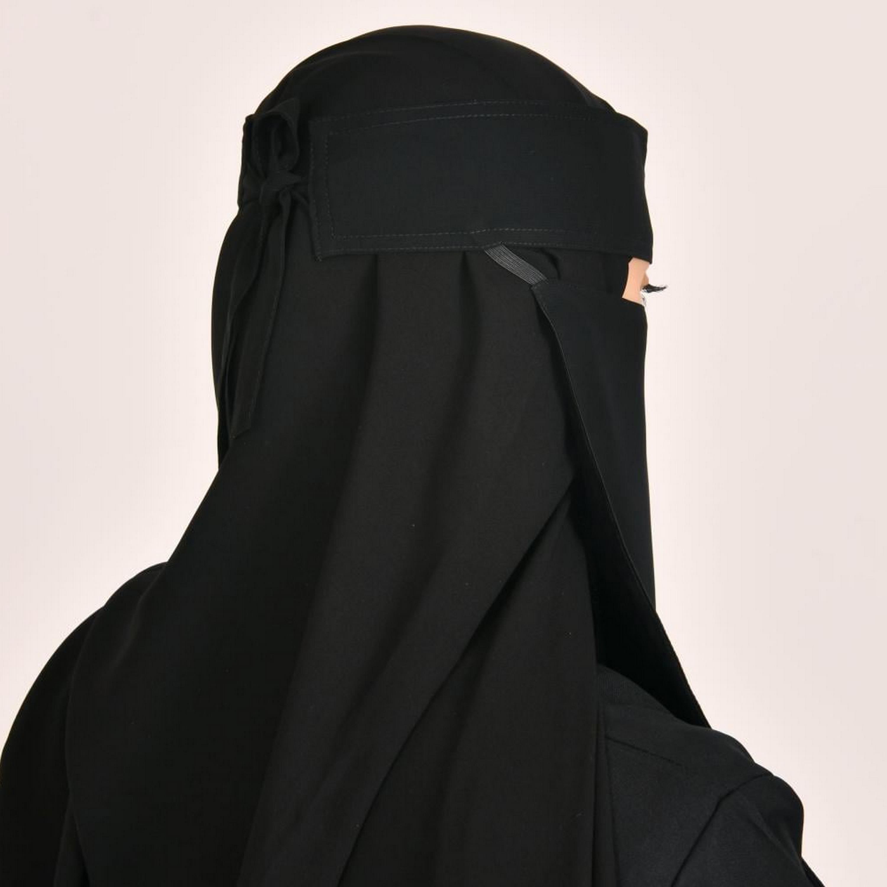 Beyond Abaya Black Long Stitched Tie Closure Silk Women's Niqab-women-arabicclothing-headscarf-niqab-image-3