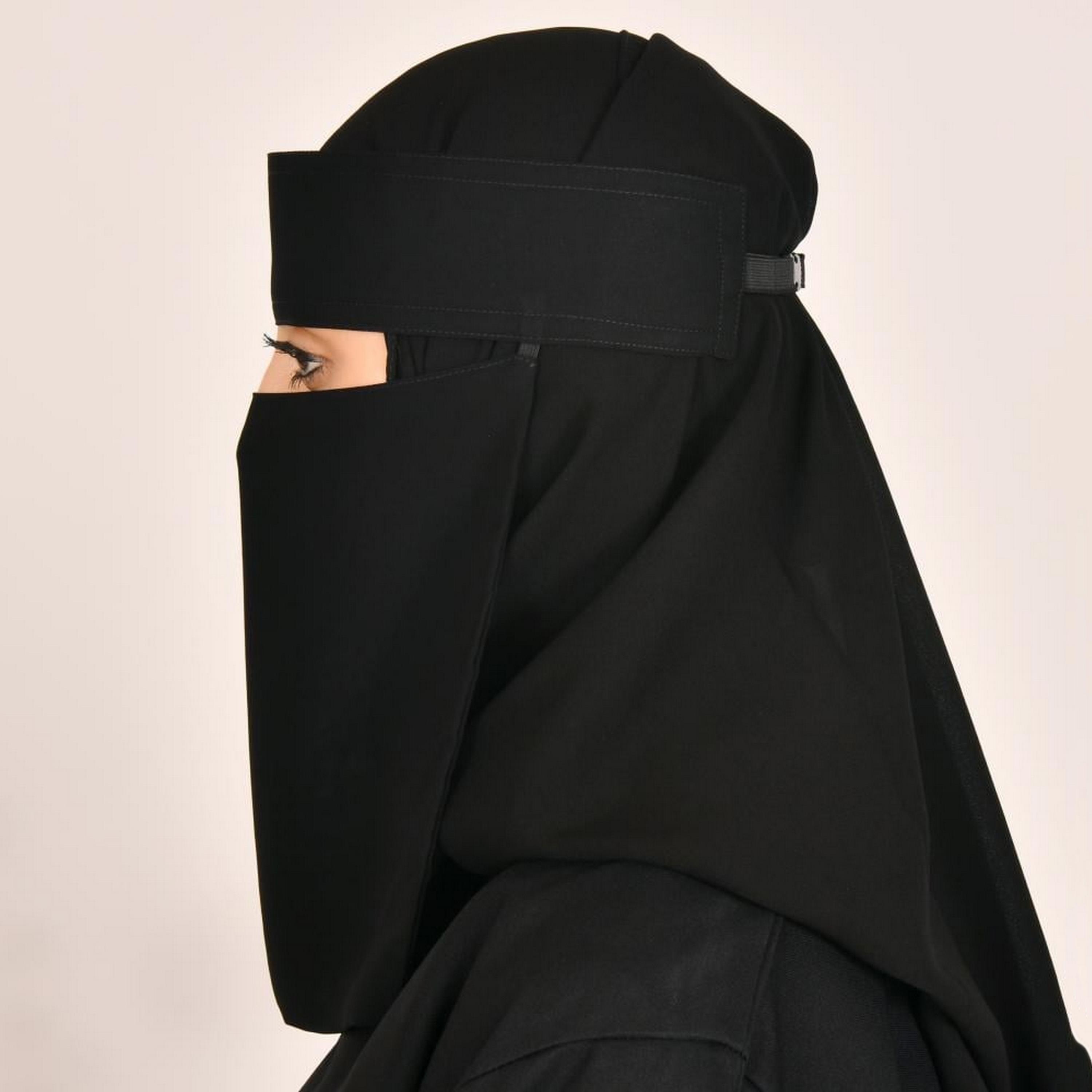 Beyond Abaya Black One Elastic and Piston Closure Silk Women's Niqab-women-arabicclothing-headscarf-niqab-image-3