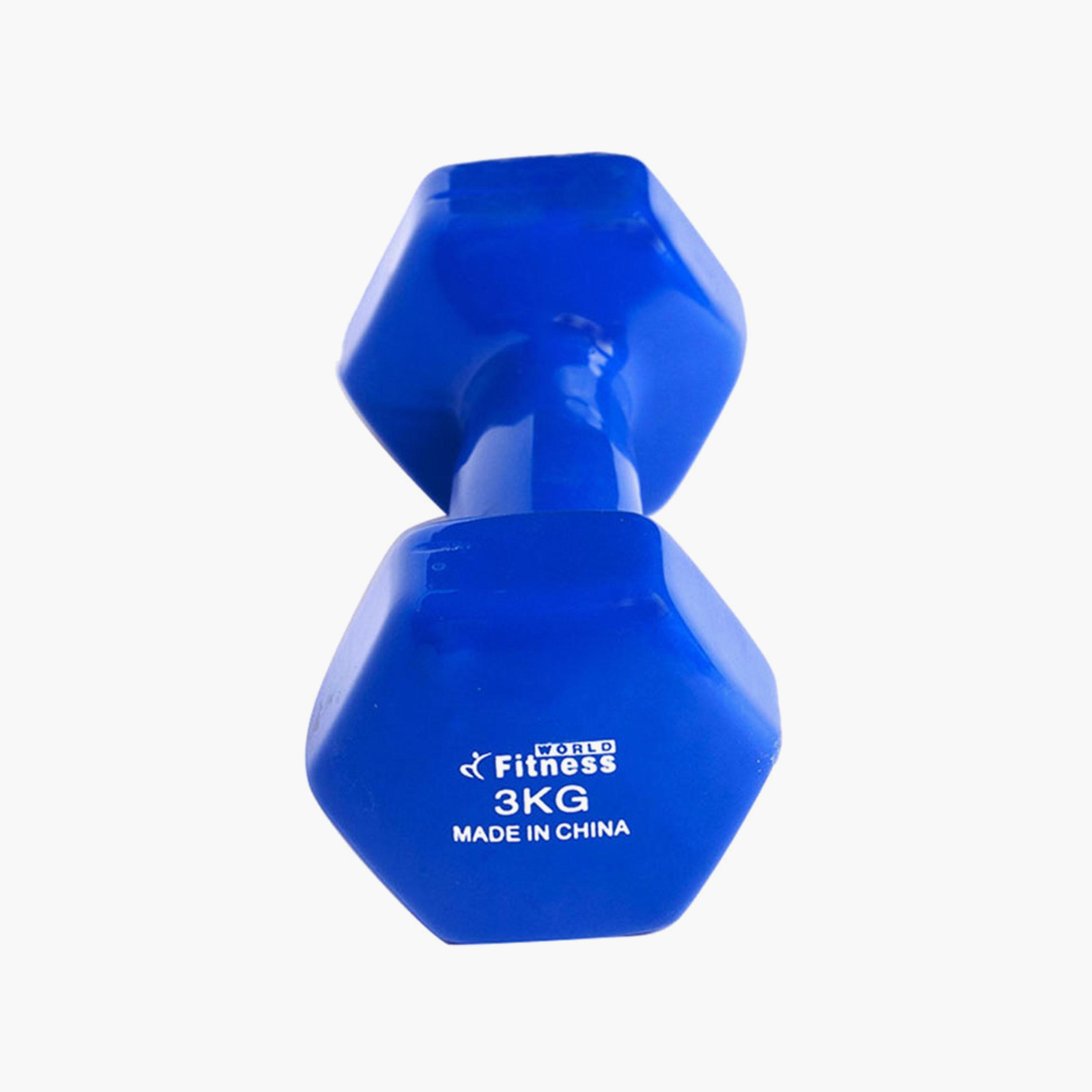 Vinyl Weight Lifting Dumbbell, 3 Kg - Blue-sports-gear-gym-image-1