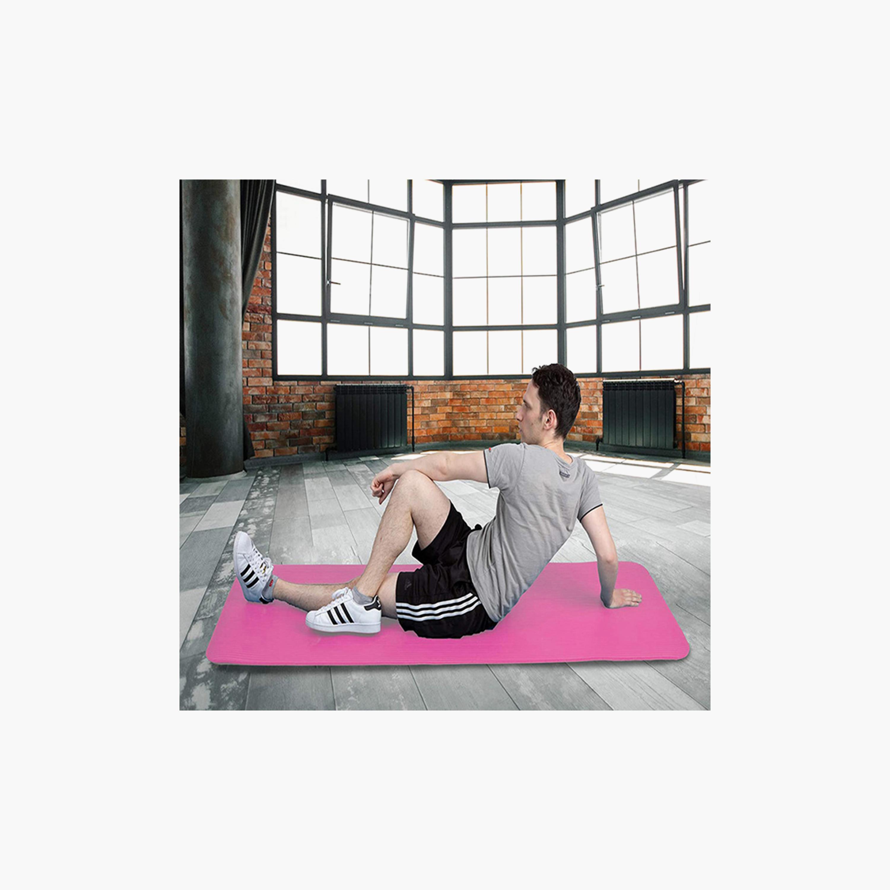 Unisex Anti-Slip Yoga Mat With Carry Strap - Pink-sports-gear-gym-image-4