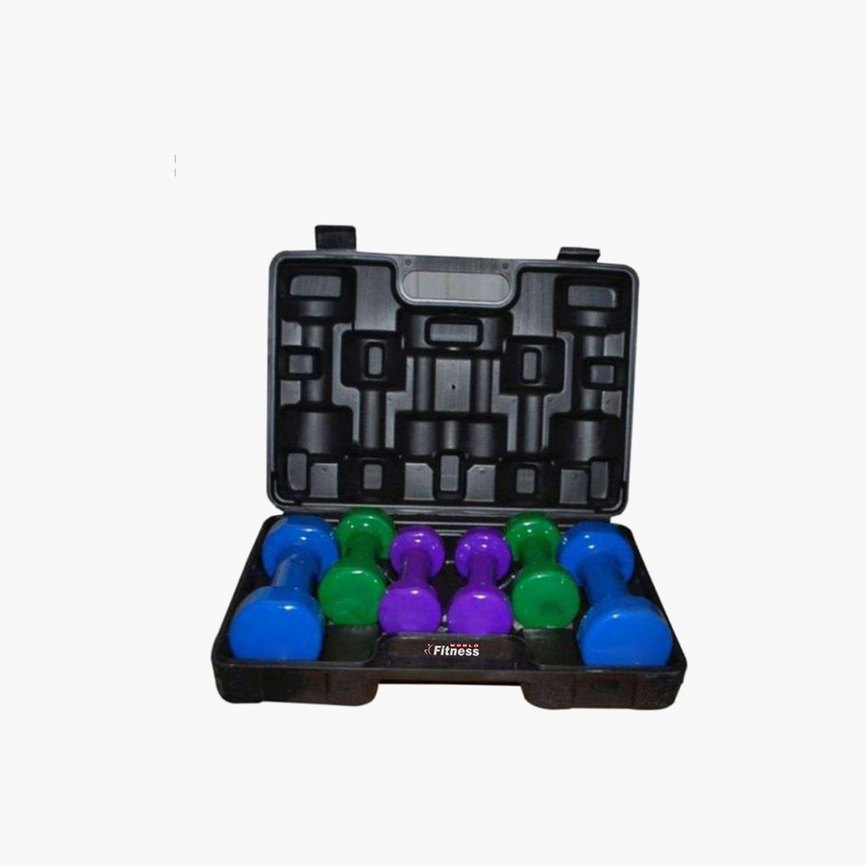 Set of 6 Weight Lifting Dumbbells, 10 Kg - Multicolour -sports-gear-gym-image-1