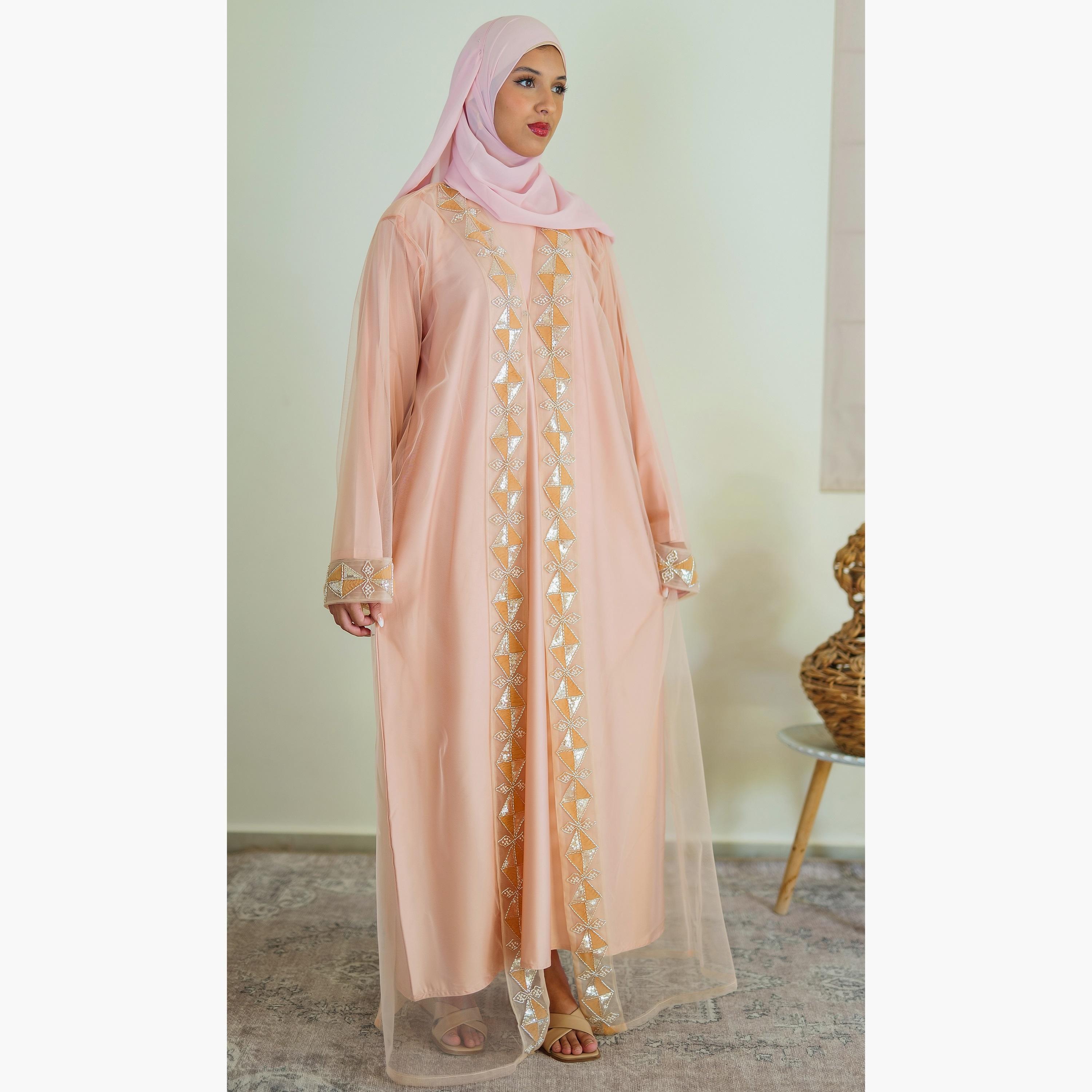 Nukhbaa Sequins & Beaded Detailed Abaya with Hijab-women-arabicclothing-abayas-image-1