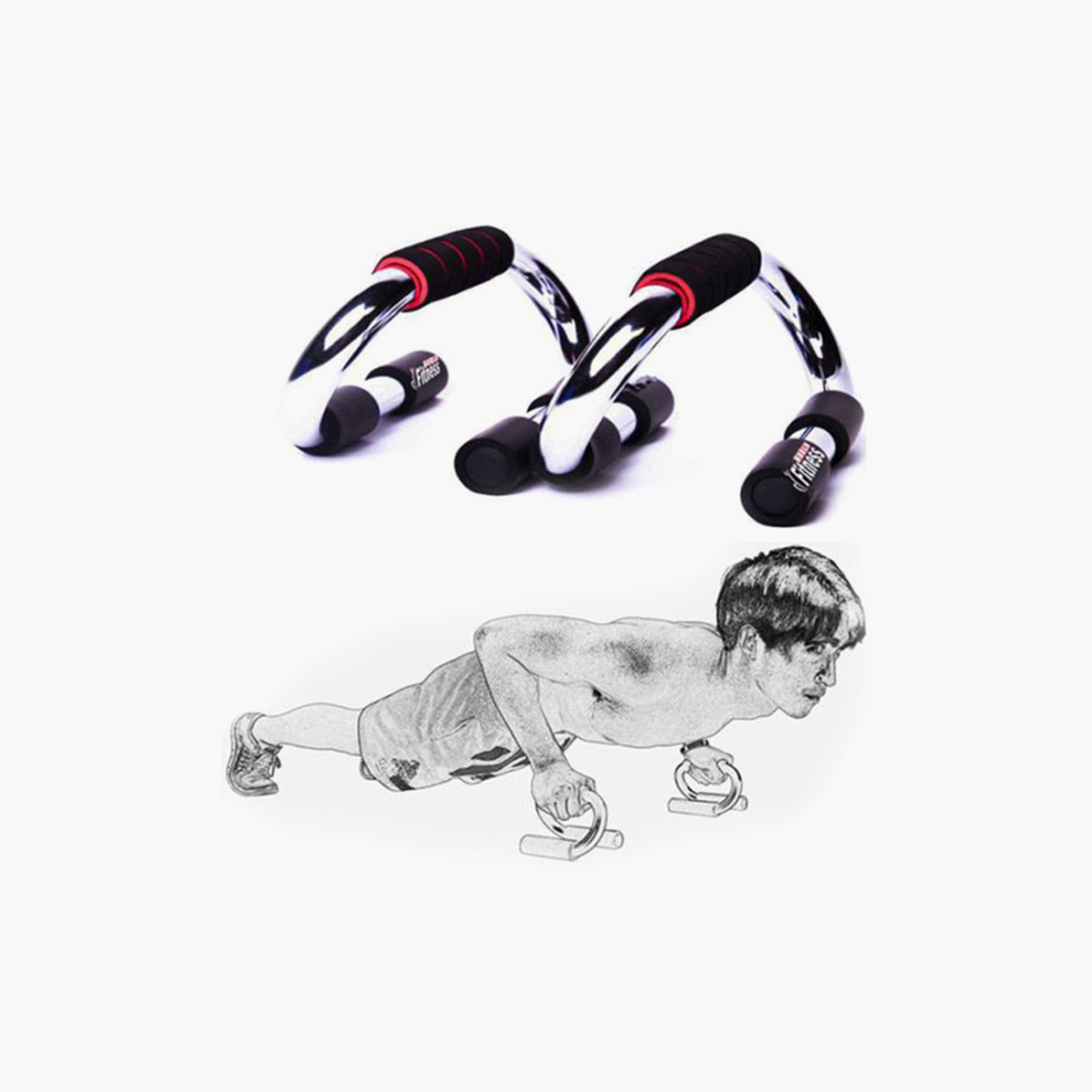 Push Up Abdominal Back Exercise Bar Set, 2-Piece - Black and Silver-sports-gear-gym-image-4