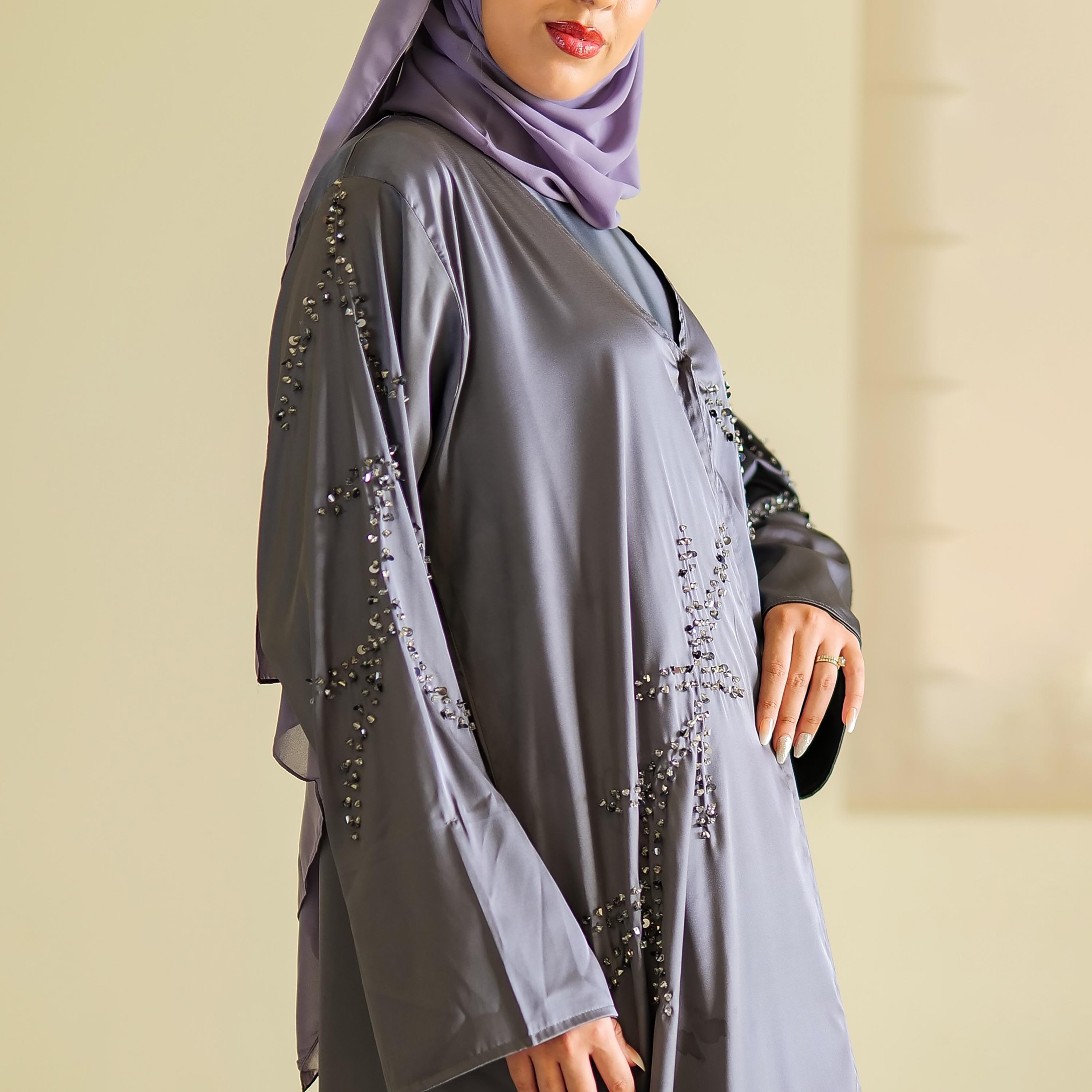 Nukhbaa Crystal Detailed Abaya with Hijab-women-arabicclothing-abayas-image-2