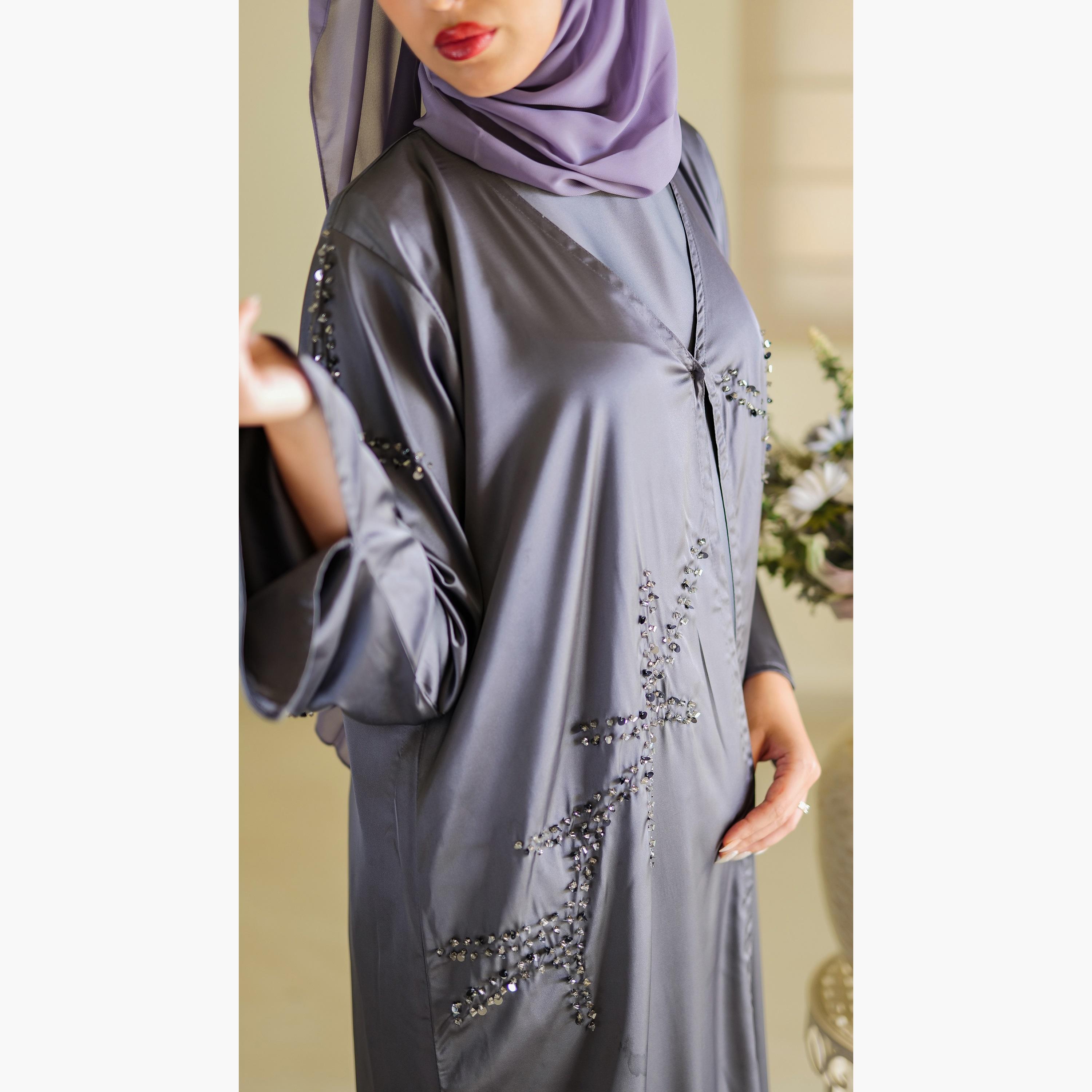 Nukhbaa Crystal Detailed Abaya with Hijab-women-arabicclothing-abayas-image-3