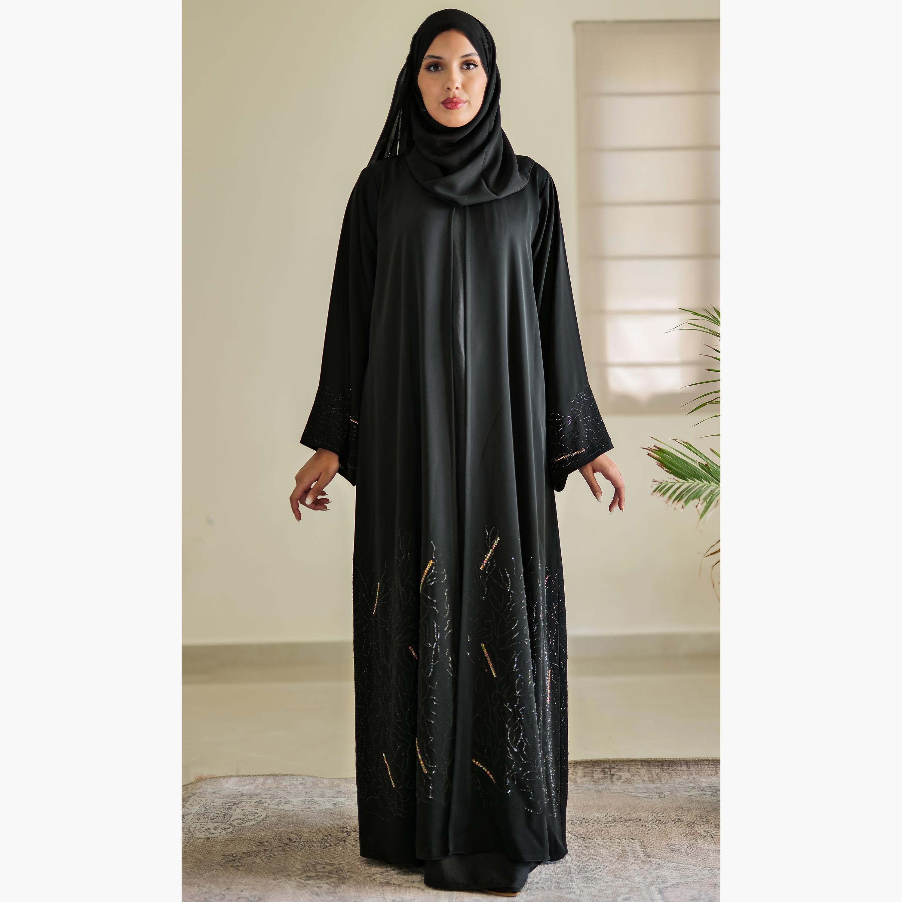 Nukhbaa Embellished Detailed Abaya with Hijab-women-arabicclothing-abayas-image-1