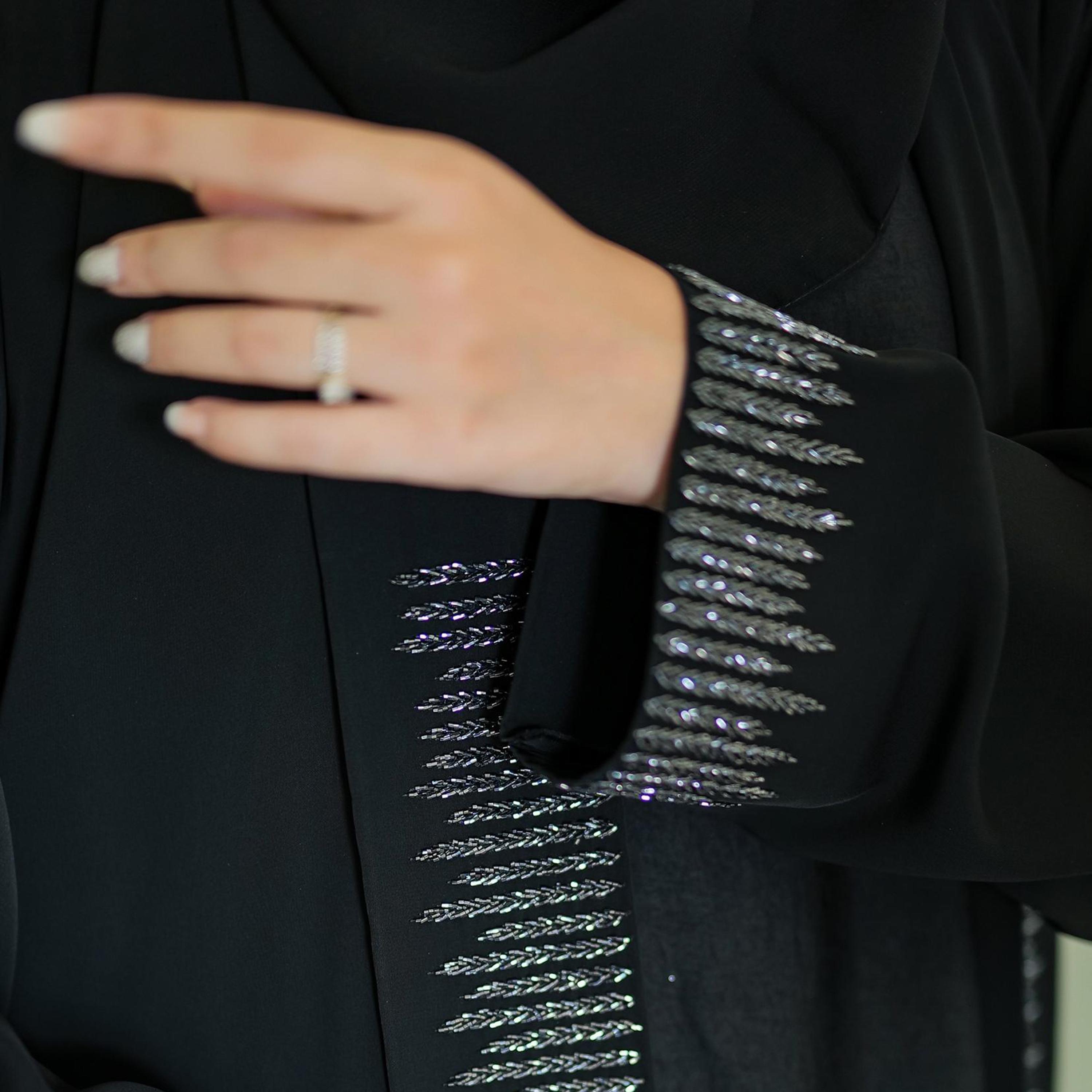 Nukhbaa Beaded Detailed Abaya with Hijab-women-arabicclothing-abayas-image-3