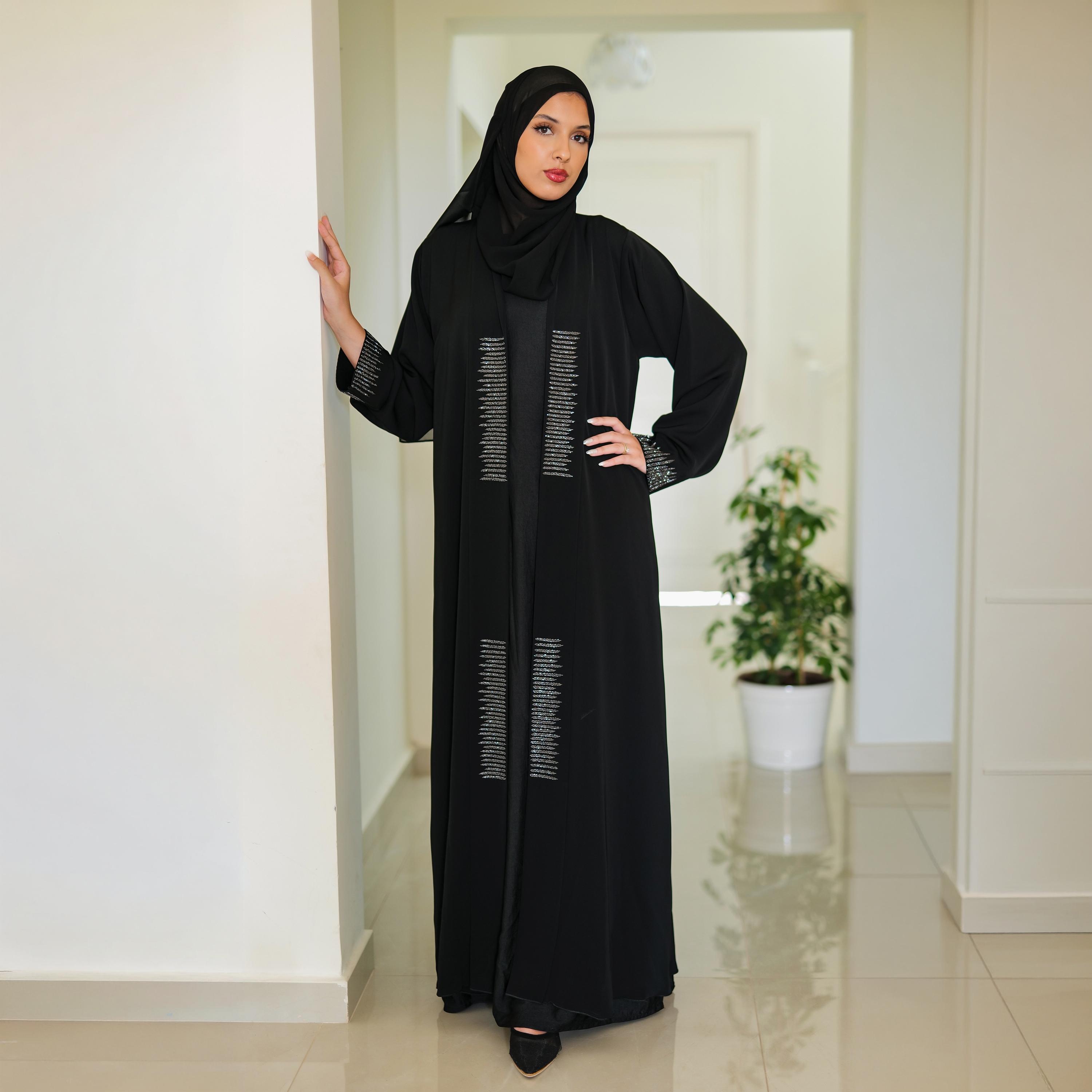 Nukhbaa Beaded Detailed Abaya with Hijab-women-arabicclothing-abayas-image-4