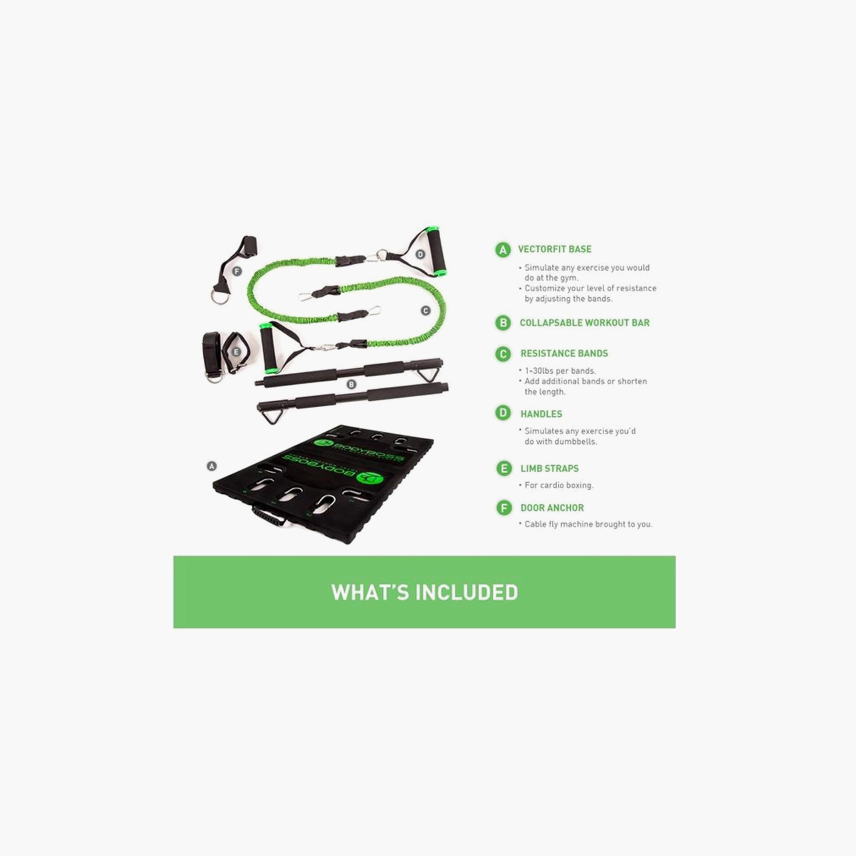 Portable Home Gym Workout Kit One Size - Black and Green-sports-gear-gym-image-3