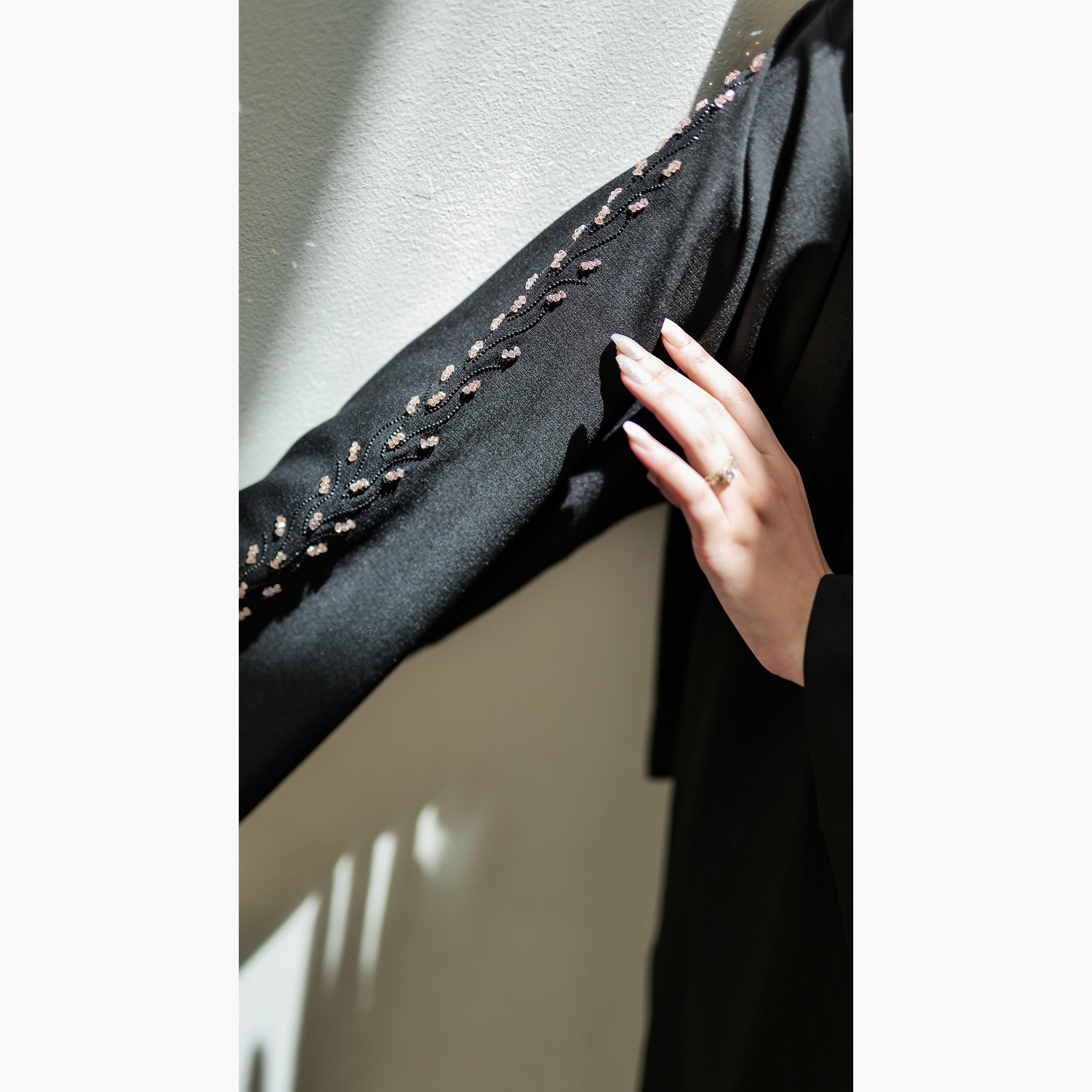 Nukhbaa Beaded & Crystal Detailed Abaya with Hijab-women-arabicclothing-abayas-image-3