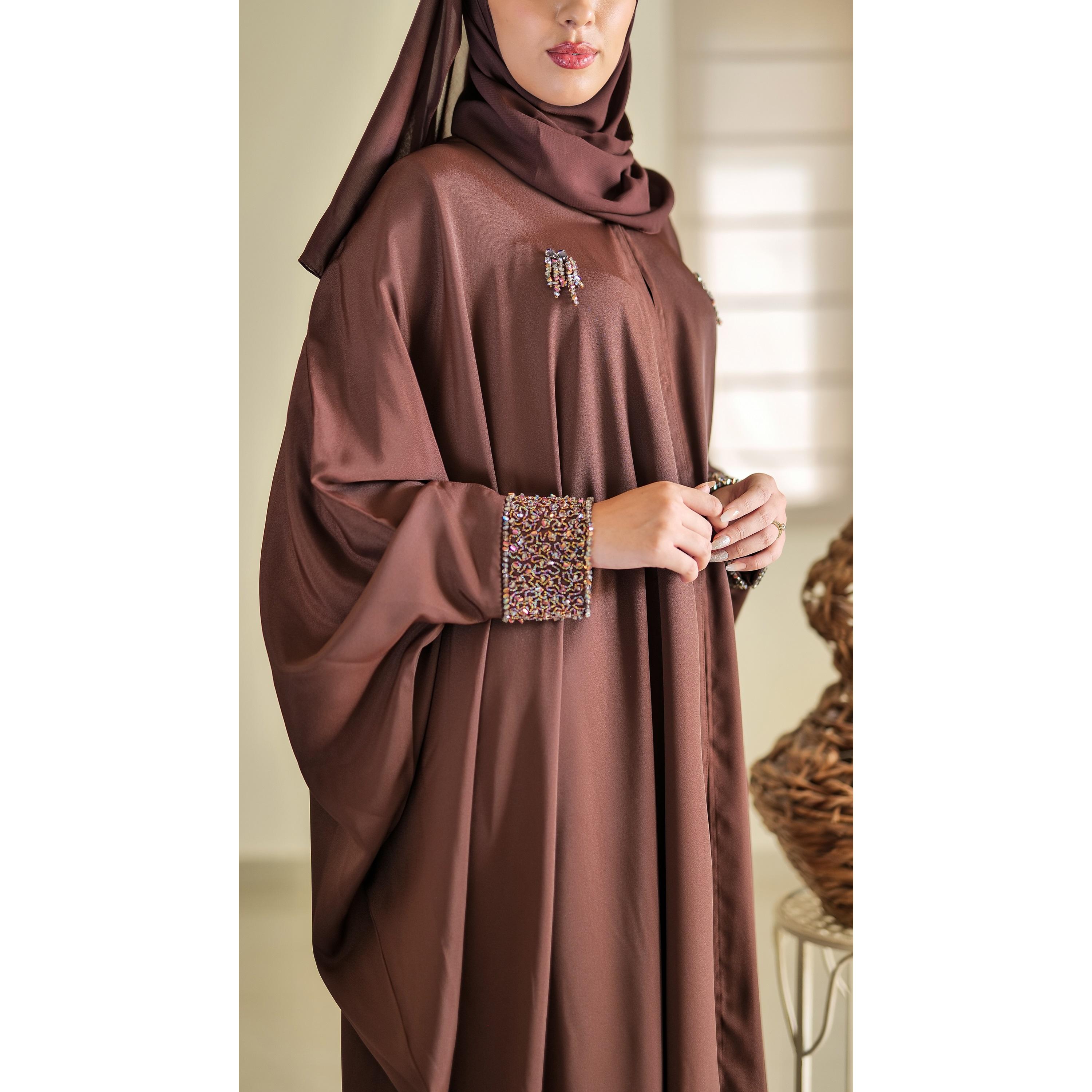 Nukhbaa Beaded & Crystal Detailed Abaya with Hijab-women-arabicclothing-abayas-image-4