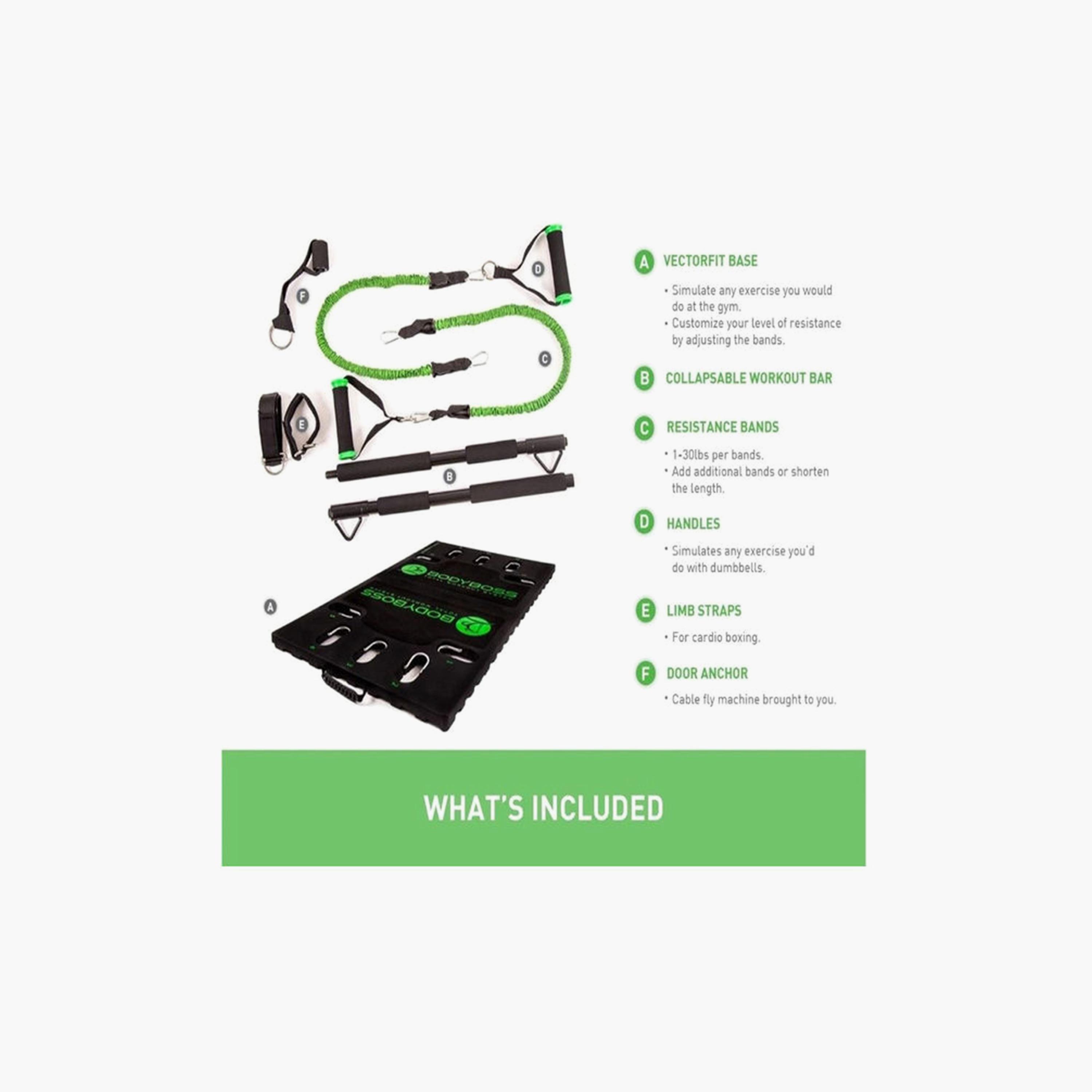 Full Portable Home Gym Kit One Size - Black and Green-sports-gear-gym-image-3