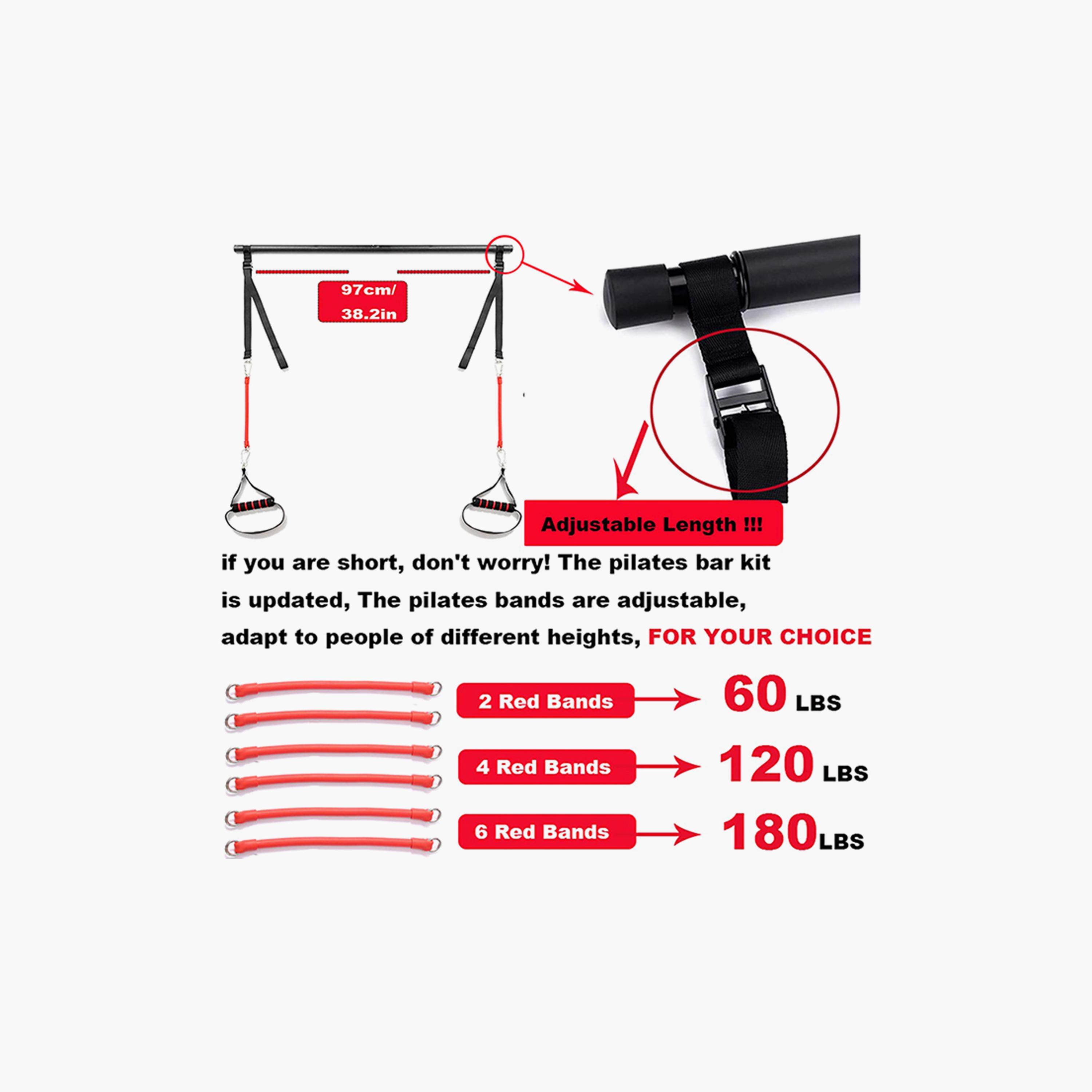 Resistance Band With Adjust Belt, 24.1 x 10.1 x 0.8 cm - Red and Black-sports-gear-gym-image-4