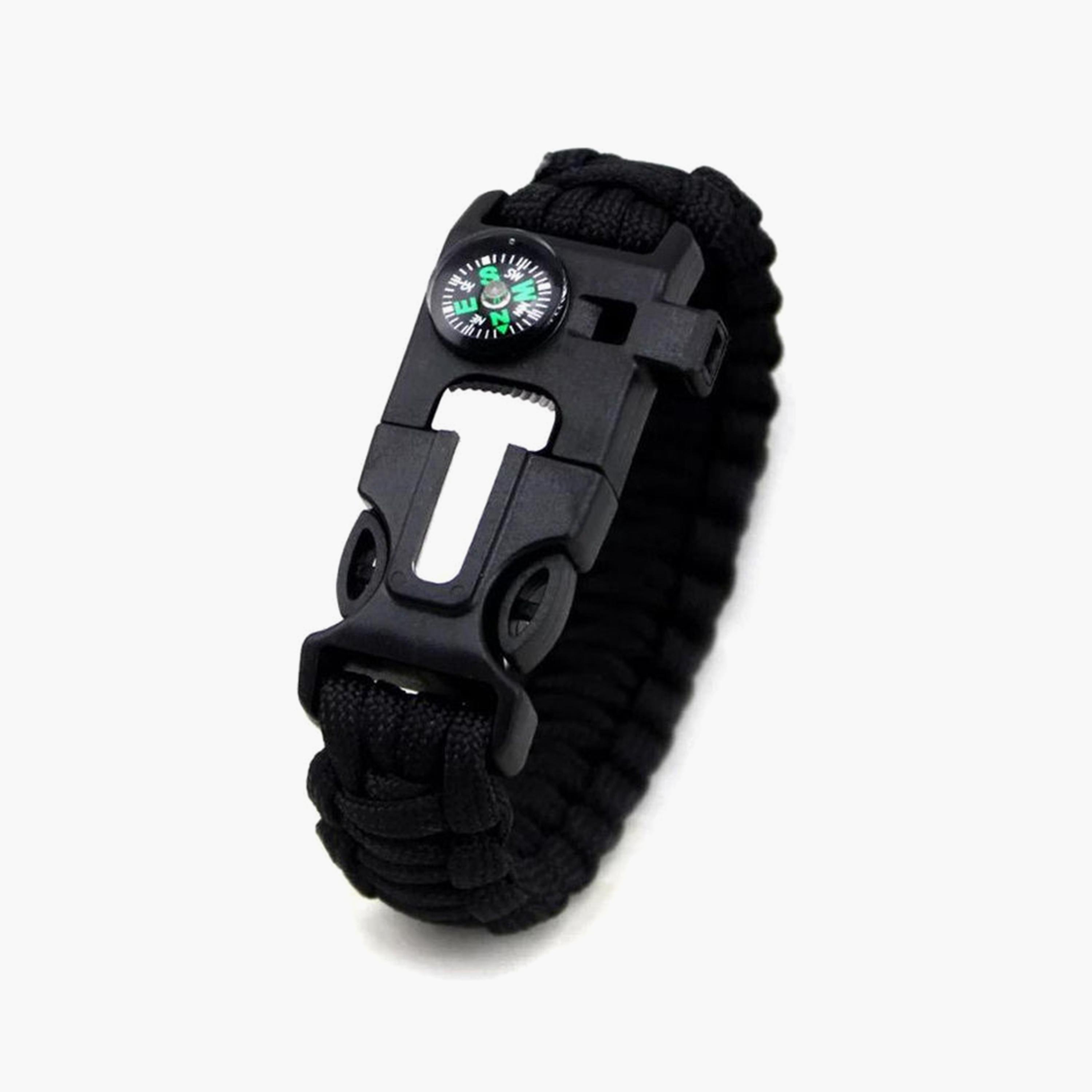 Survival Bracelet With Flint Stone Whistle Buckle Bottle Opener - Black-sports-gear-gym-image-1