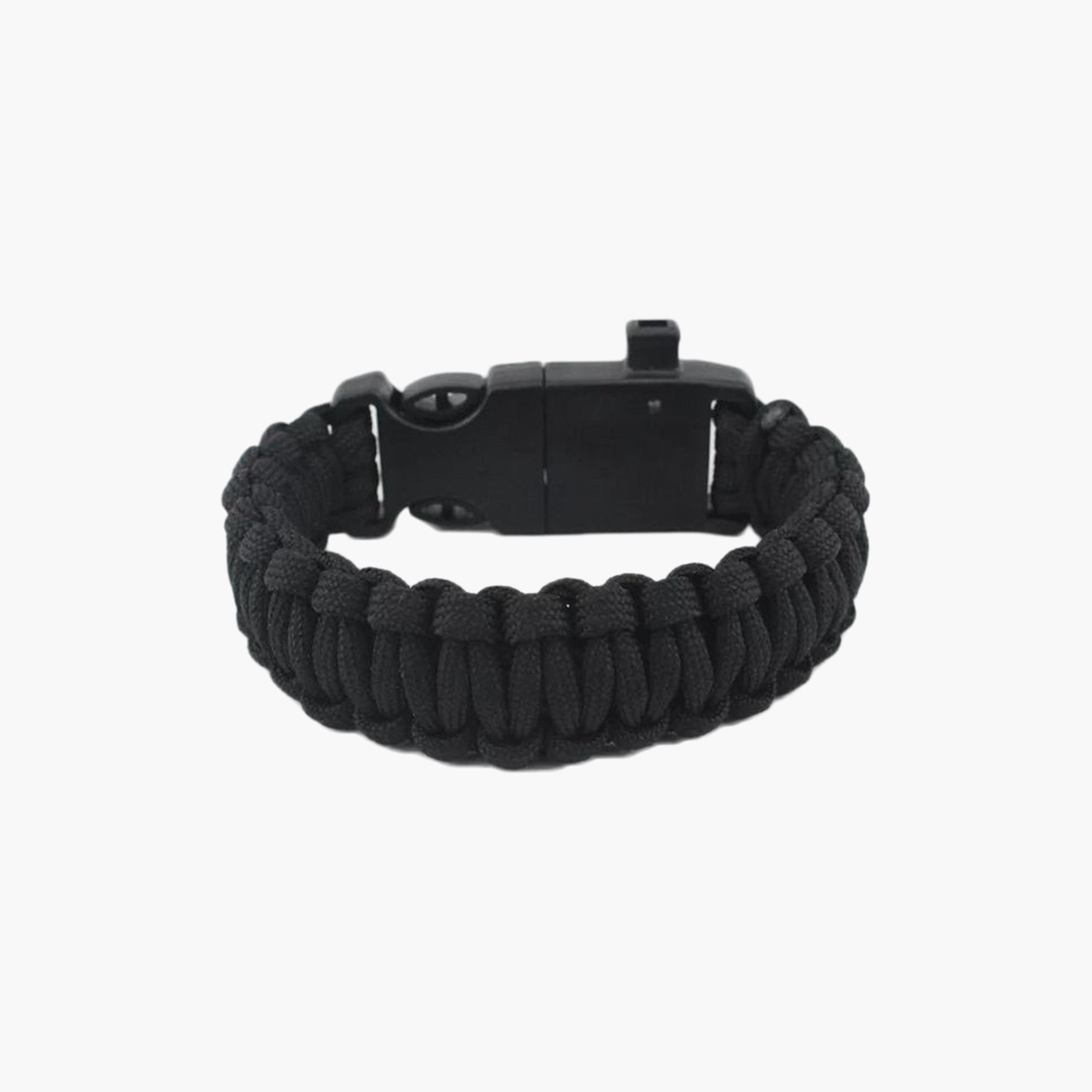 Survival Bracelet With Flint Stone Whistle Buckle Bottle Opener - Black-sports-gear-gym-image-3