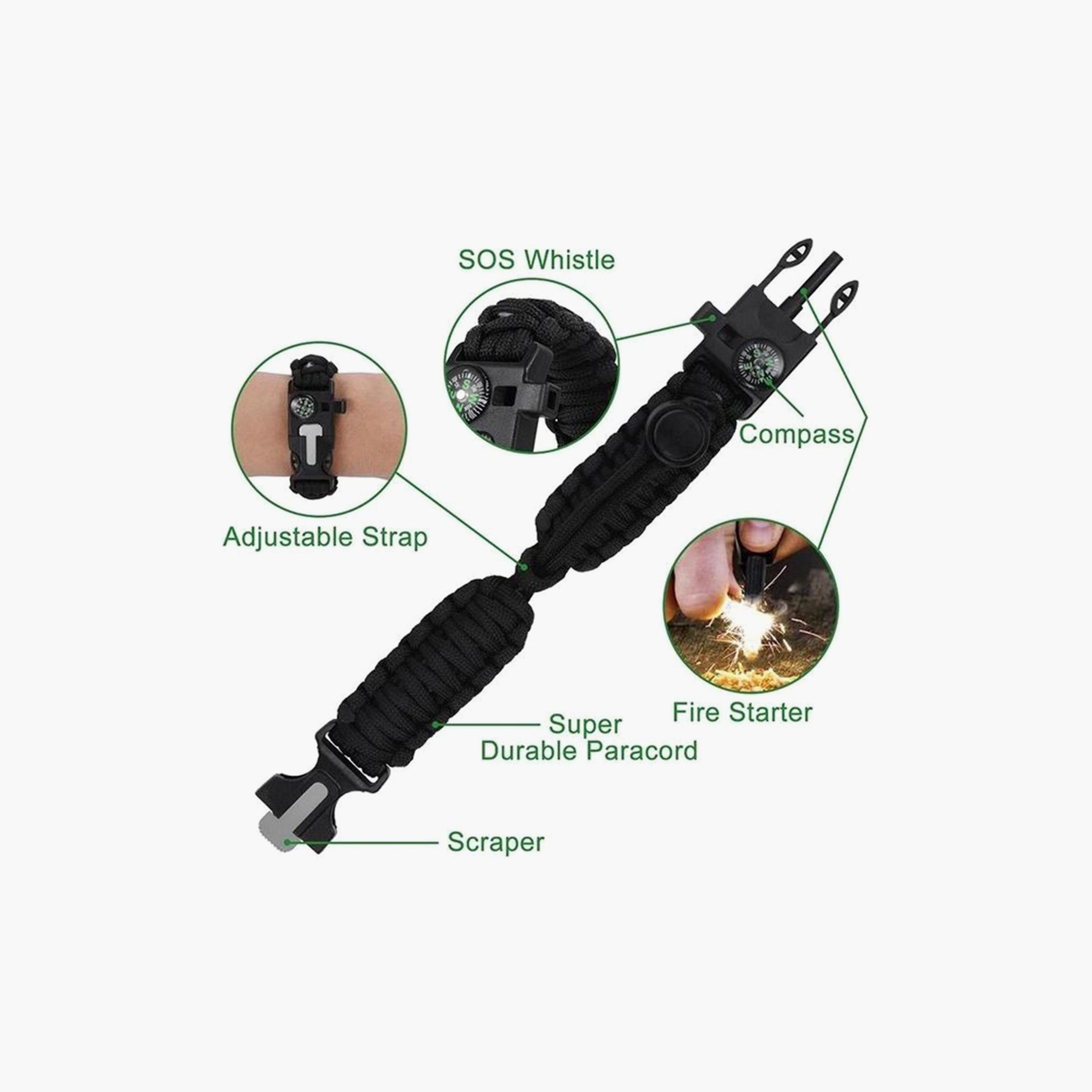 Survival Bracelet With Flint Stone Whistle Buckle Bottle Opener - Black-sports-gear-gym-image-4