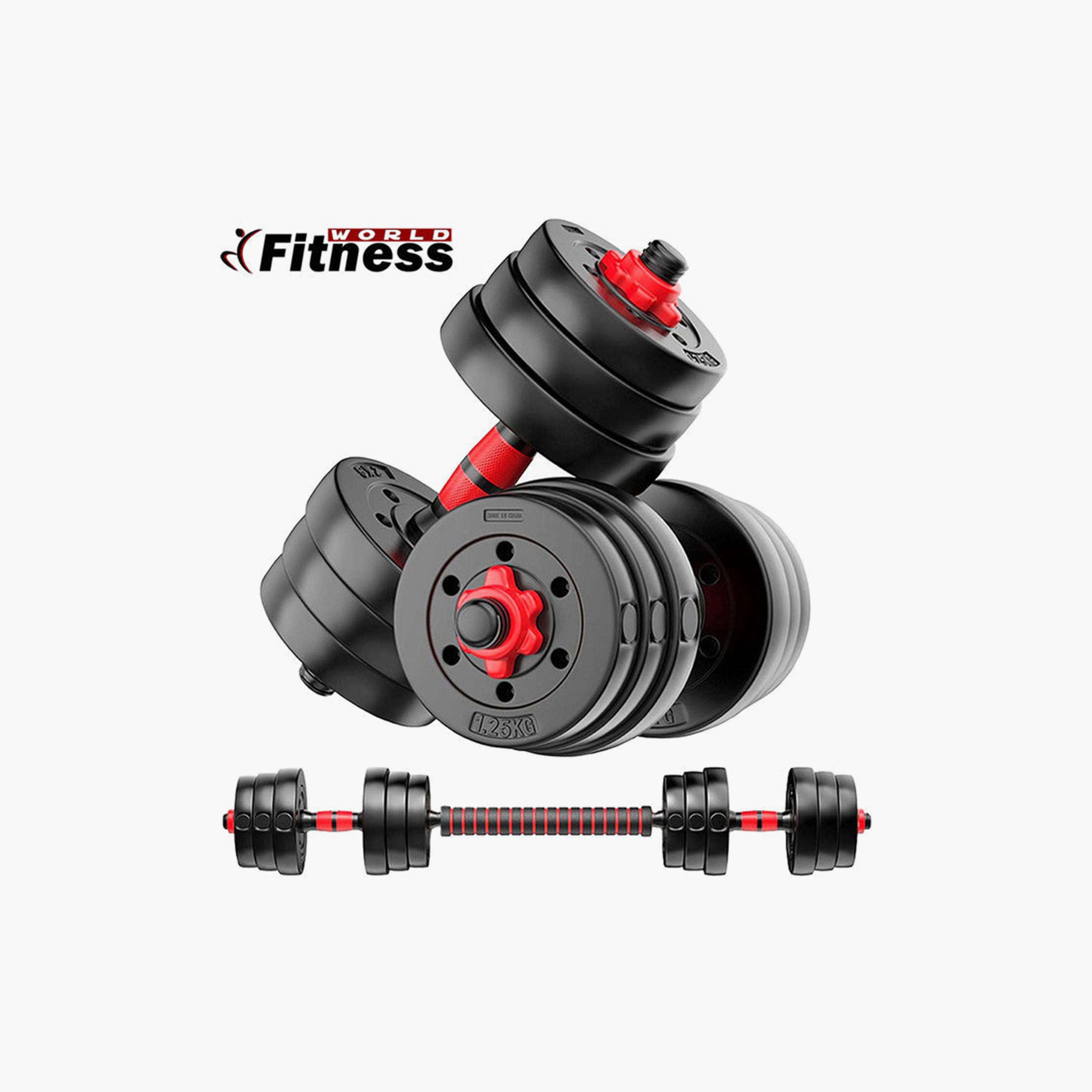 Adjustable Weight Dumbbells Set, 10 Kg - Black and Red-sports-gear-gym-image-1