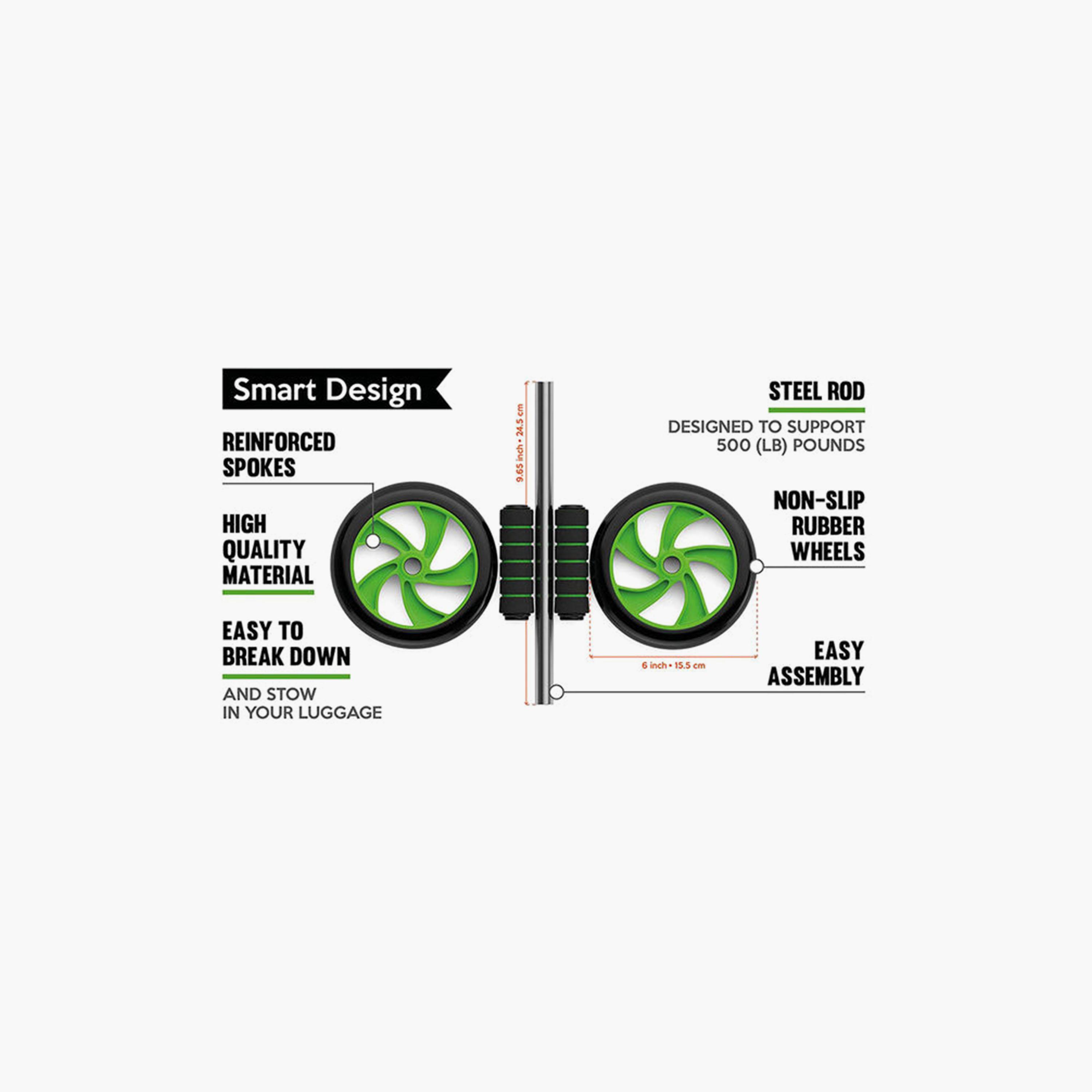 Ab-Roller Wheel, 12.6 x 3.94 x 9.45 cm - Green and Black-sports-gear-gym-image-2